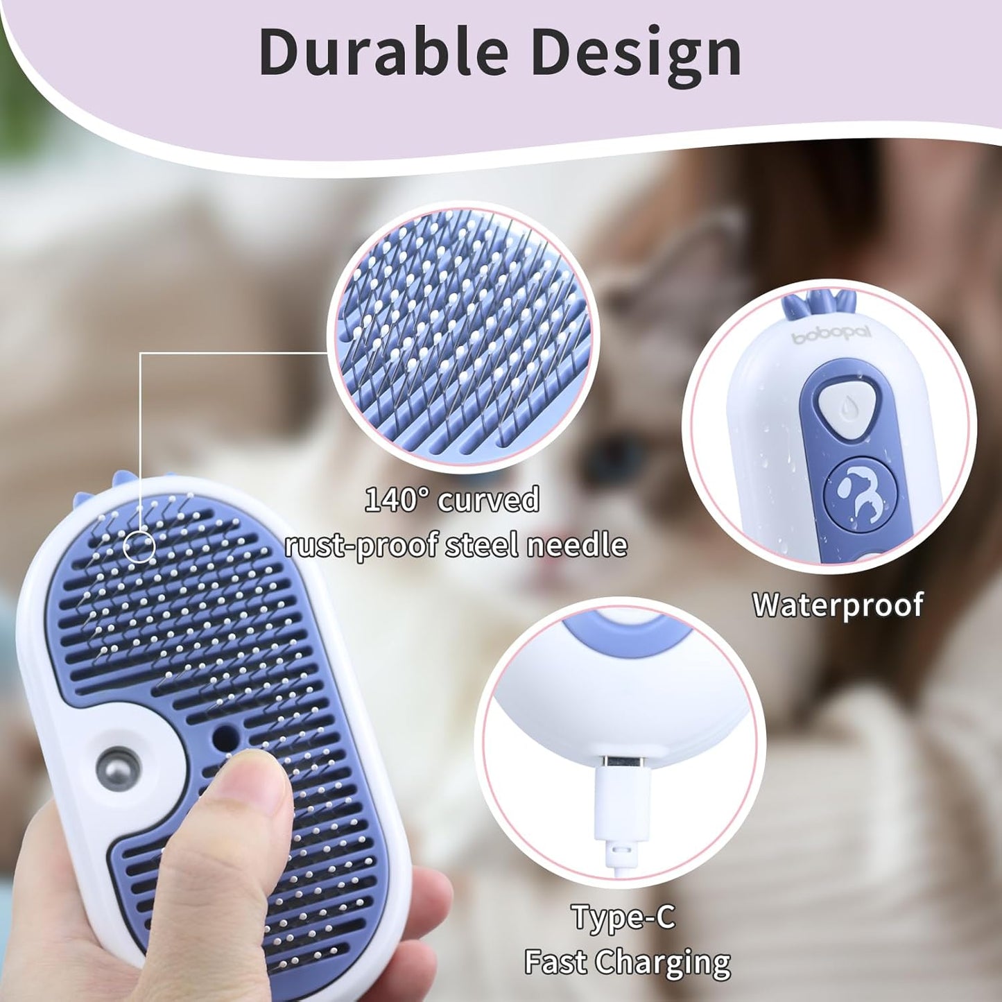 Cat Steam Brush, 3 In 1 Cat Grooming Brush for Shedding, Self-Cleaning Dog Grooming, Steamy Pet Hair Removal Comb with Water Tank Anti-Static