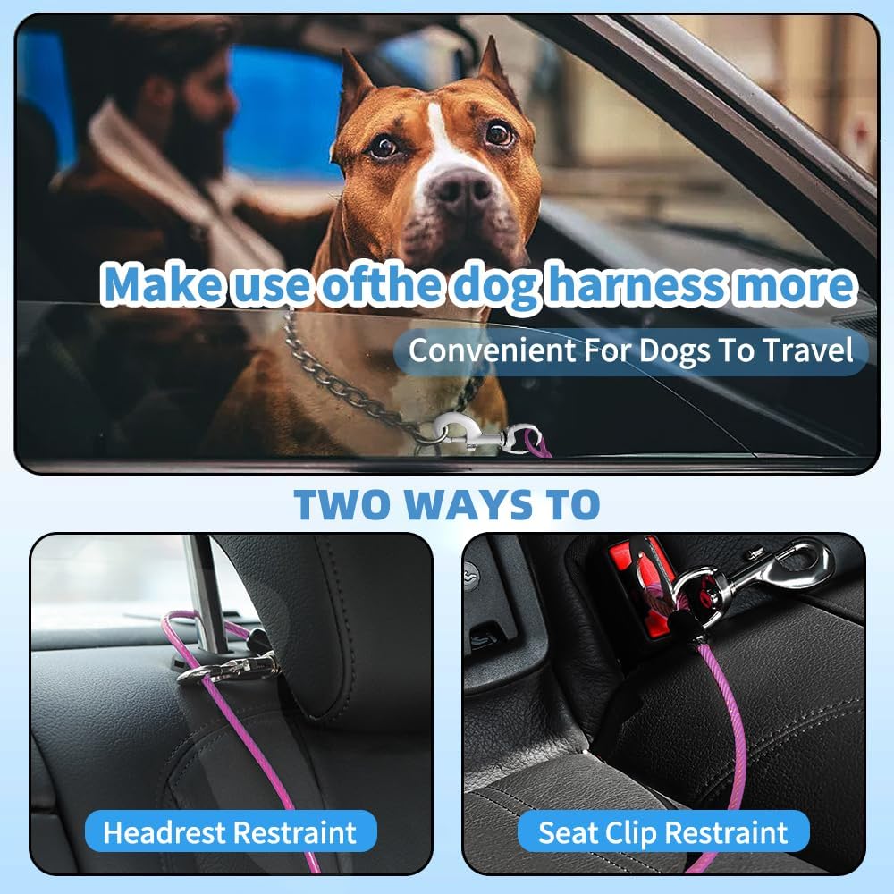 Dog Seat Belt Harness for Car,Dog Seatbelt of Coated Wire Leash Safety Restraint,No Chew Tether Cable Vehicle,Double Clips & Latch (Purple, 24 inch/60 CM)