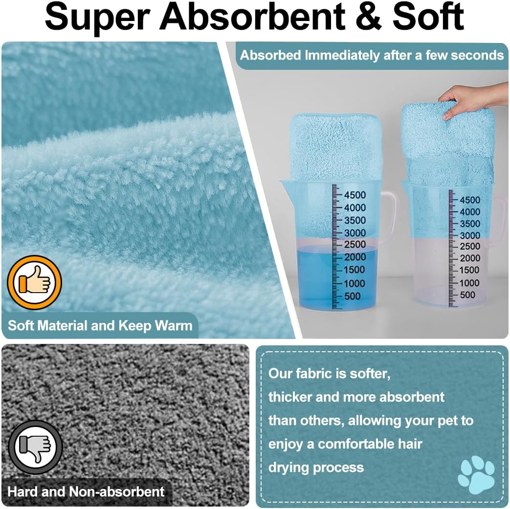 Medium to Large Size Dog Bathrobe, Quick Drying Super Absorbent Used for After Bathing, Warm Dog Towels, Adjustable Hoodies and Belts for Pet Dogs Bath Clothes Products (Blue, 3XL)