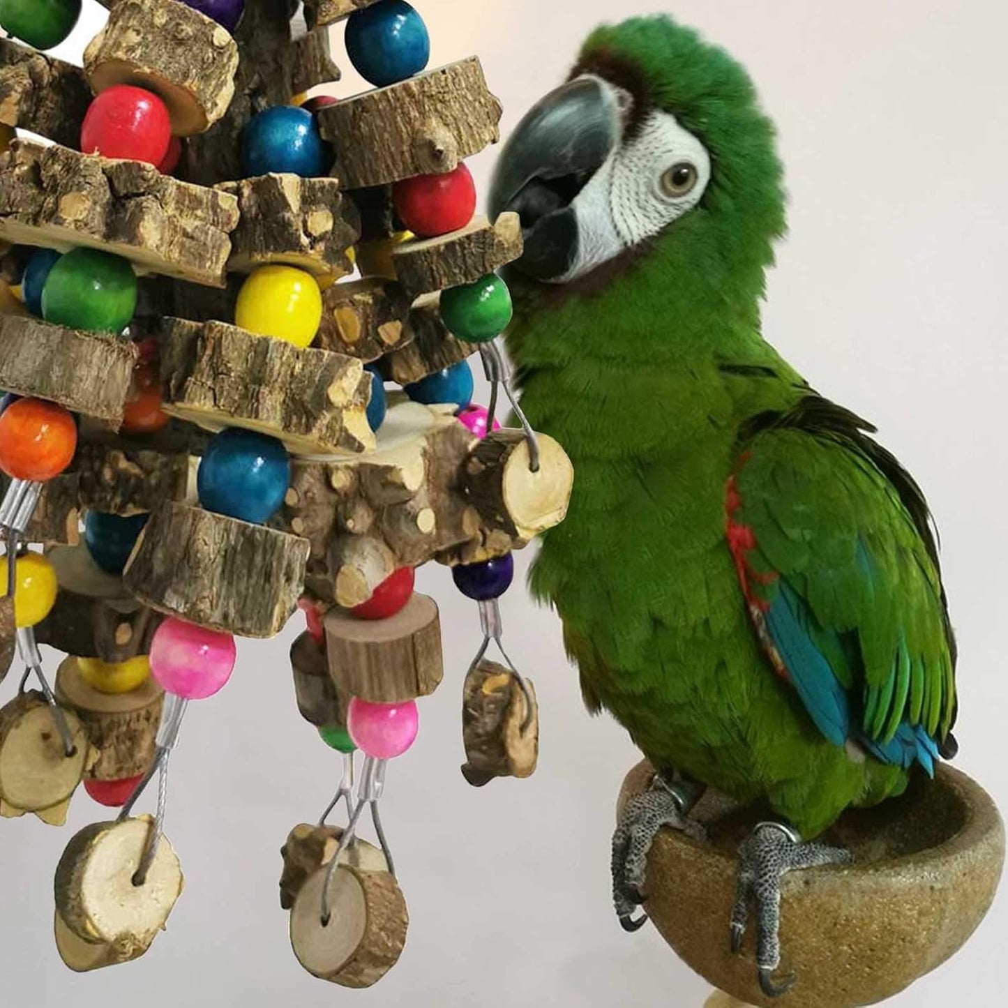 kathson Parrot Chewing Toys Medium Size - Natural Wooden Bird Toys with Colorful Blocks, Sturdy Hanging Bird Cage Accessories for Cockatiels Conure Cockatoos 2 Pack (Style A)