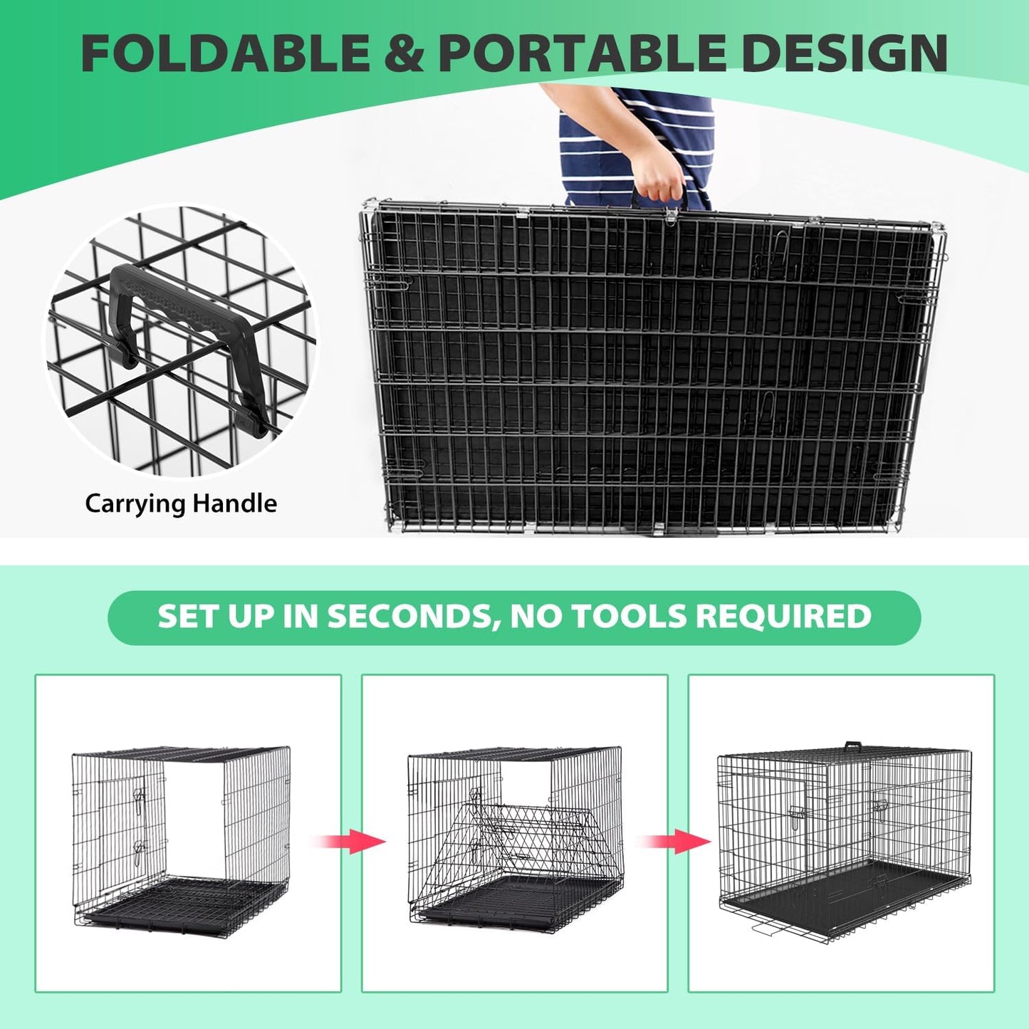 BestPet | Dog Crate | 24" | Black | Foldable Metal Kennel with Double Doors, Secure Slide-Bolt Latches, Leakproof Tray | Portable Dog Cage for Small Breeds | for Travel, Indoor & Outdoor Use