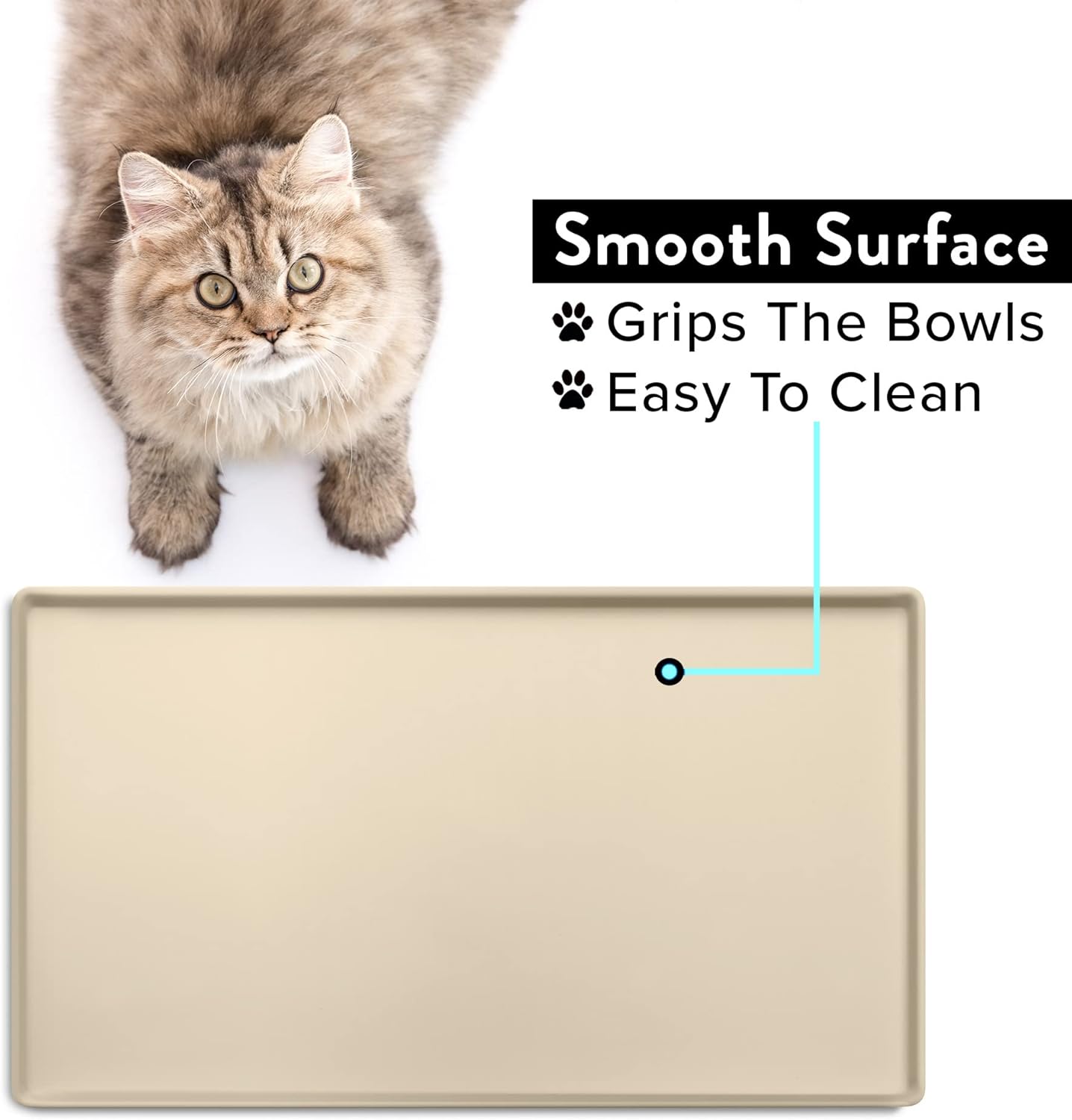 CatGuru Cat Food Mat, Small & Large Pet Feedingd Mat, 100% Waterproof Cat Mats for Food and Water, Silicone Mats for Pet Bowls, Non-Slip Placemat for Water Bowl or Fountain (Large, Sand)