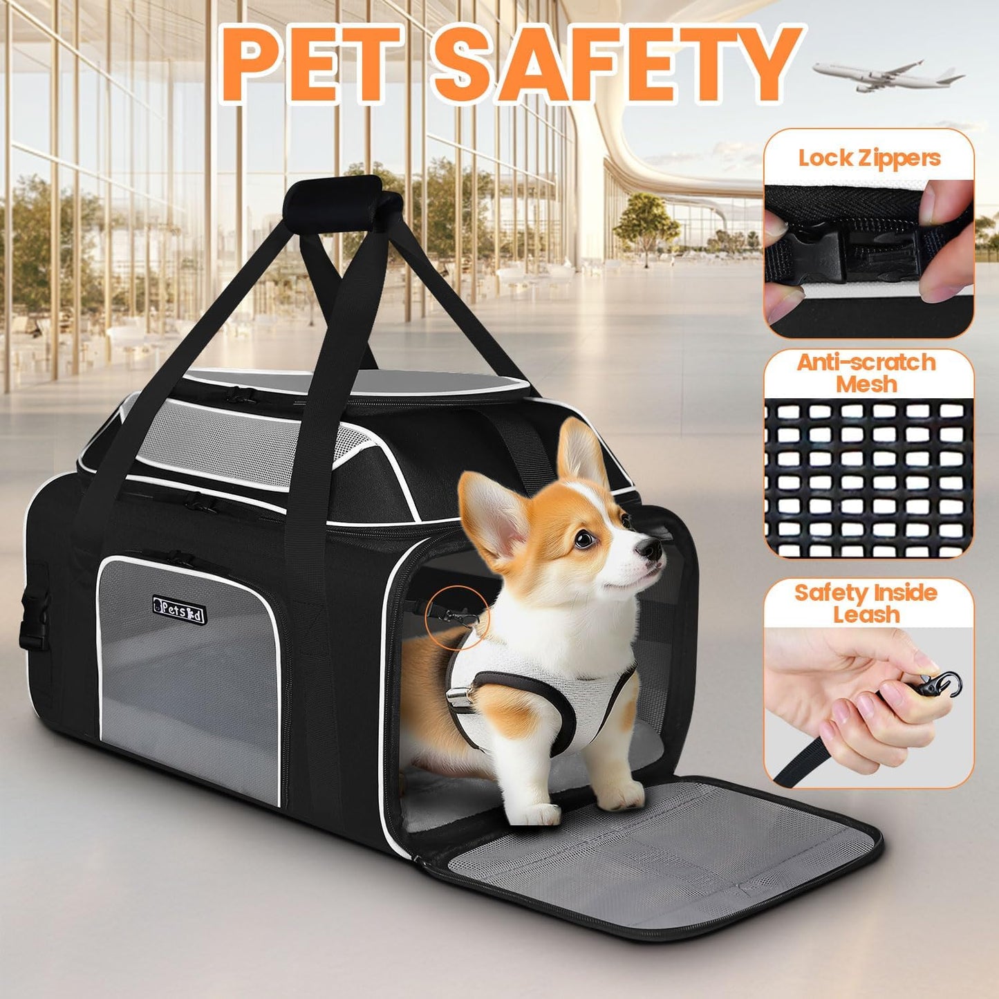 Petskd Top-Expandable Pet Carrier with Wheels 19x13x9 Inches Southwest Allegiant Airlines Approved, Soft-Sided Carrier for Small Dog Under 12 lbs and Large Cat Under 15 lbs(Black)