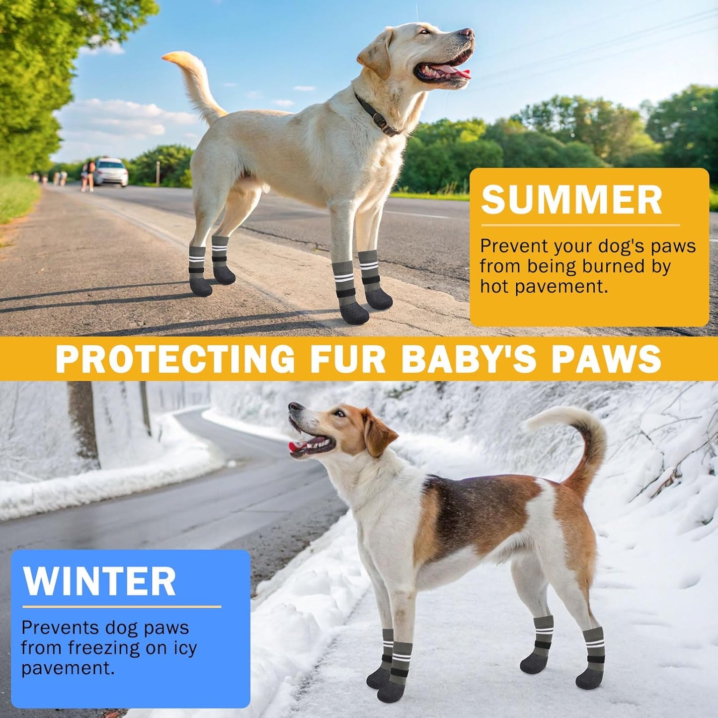 SCENEREAL Anti Slip Dog Boots & Paw Protectors for Hardwood Floor, Extended Dog Socks to Prevent Licking Paws, Waterproof Pet Snow Rain Shoe for Winter Medium Senior Dogs, Grey M