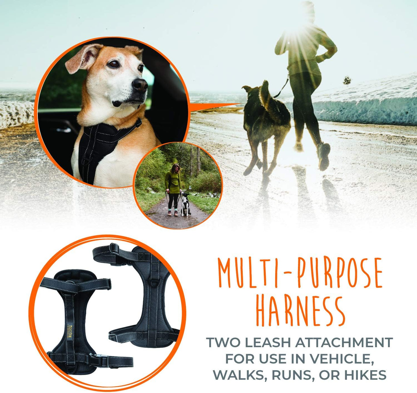 Mighty Paw Dog Car Harness - Vehicle Safety Gear - 2 Leash Attachment - Adjustable Straps - Reflective Stitching - Soft Padding - Standard Harness Functionality - No Pull Front Leash Attachment - L