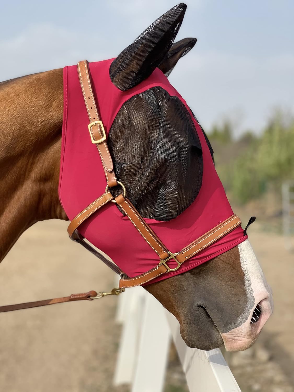 Horse Fly Mask Super Comfort Horse Fly Mask Elasticity Fly Mask with Ears We Only Make Products That Horses Like… (Burgundy, M)