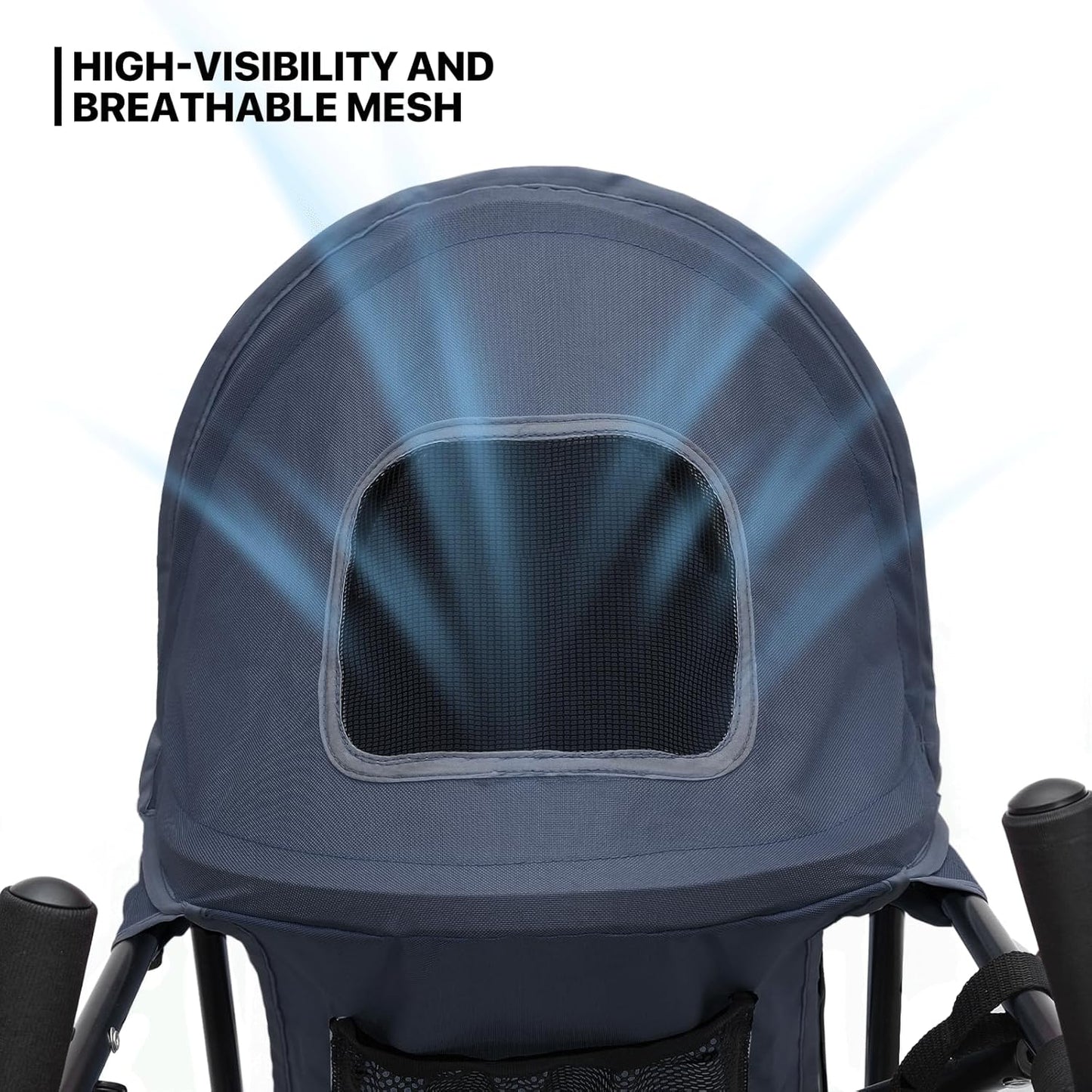 MoNiBloom 4 Wheels Pet Stroller, Easy-Fold Puppy Cage Jogger Stroller with Sun Cover, Pad and Rear Storage Bag, Breathable and Visible Mesh for Small/Medium Pets up to 22 lbs, Navy Blue