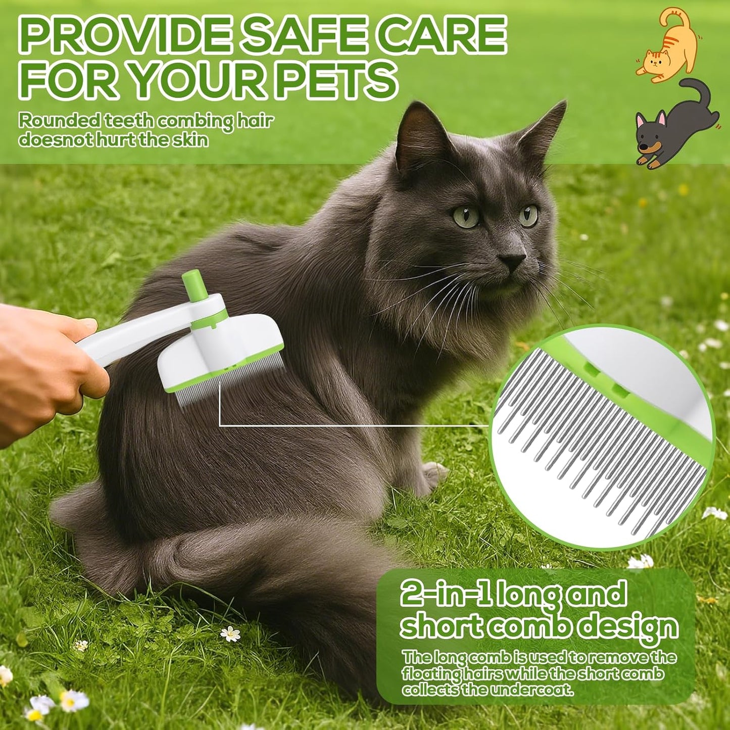 XANGNIER Rotatable Flea Comb for Cats Dogs Kittens Rabbit,Self Cleaning Pet Flea Comb Grooming Brush for Shedding and Detangling,Fine Tooth Tick Lice Comb for Short & Long Pet Hair Removal Tool,2 Pcs