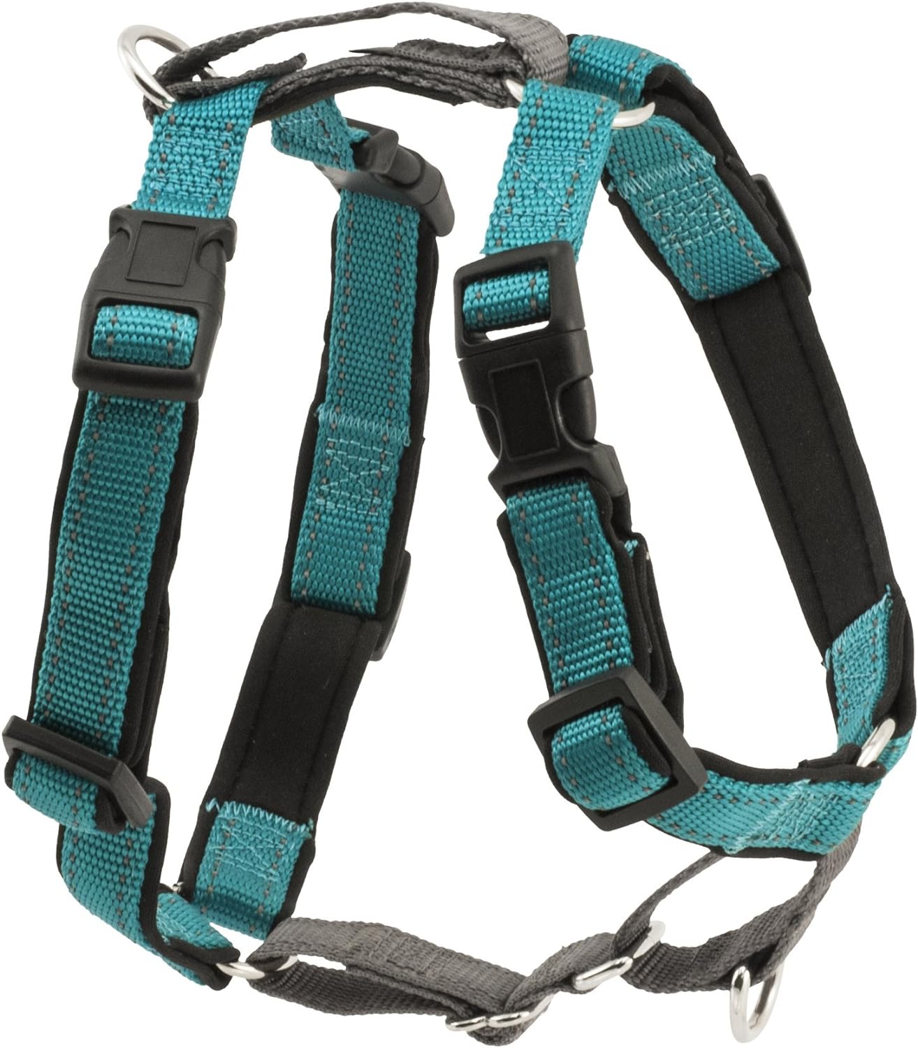 PetSafe 3 in 1 Dog Harness - No Pull Solution for Dogs - Reflective Dog Harness - Front D-Ring Clip Helps Stop Pulling - Comfortable Padded Straps - Top Handle Enhances Control - Teal - Large