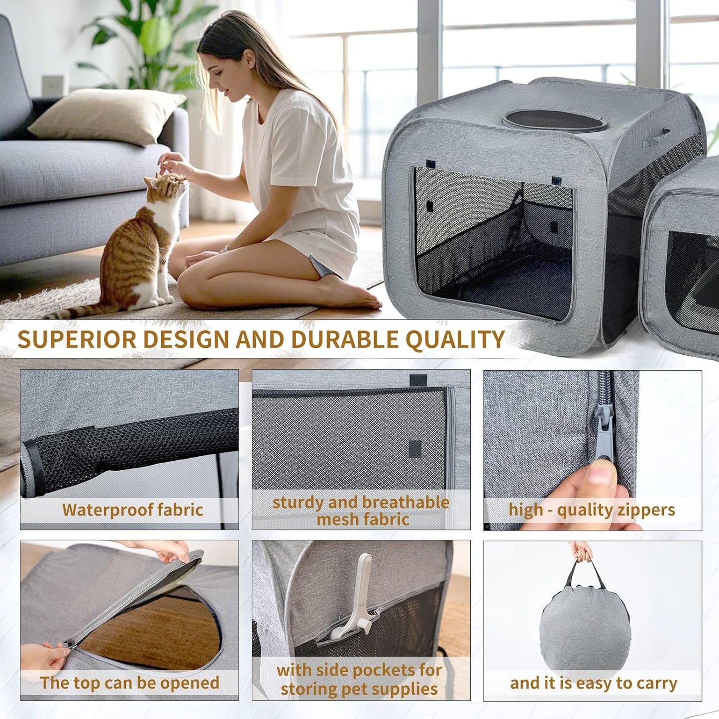 Portable Large Cat Playpen for Outdoor & Indoor Cats Cage, Large Foldable Cat Tent, Fit Puppy, Dogs, Pets