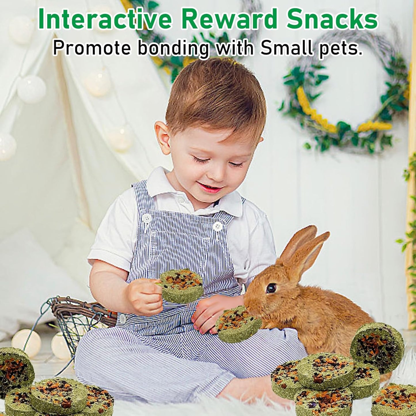 Fhiny 24 PCS Rabbit Chew Toys, Natural Timothy Hay Carrot Pumpkin Purple Potato Biscuit Cubes Bunny Chew Treats for Teeth Care Small Animals Molar Snacks for Hamster Guinea Pig Chinchilla Rat