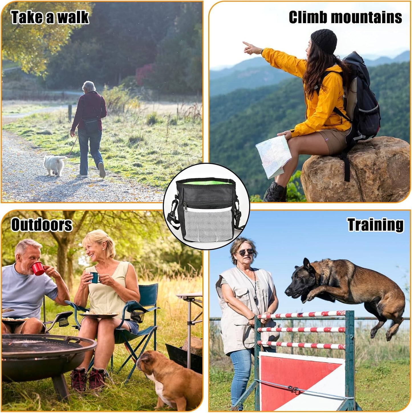 CONLI Dog Treat Pouch with Folding Bowl and Training Clicker, Treat Pouches for Pet Training Built-in Poop Bag Dispenser, Dog Training Treat Pouch for Pet Training Walking