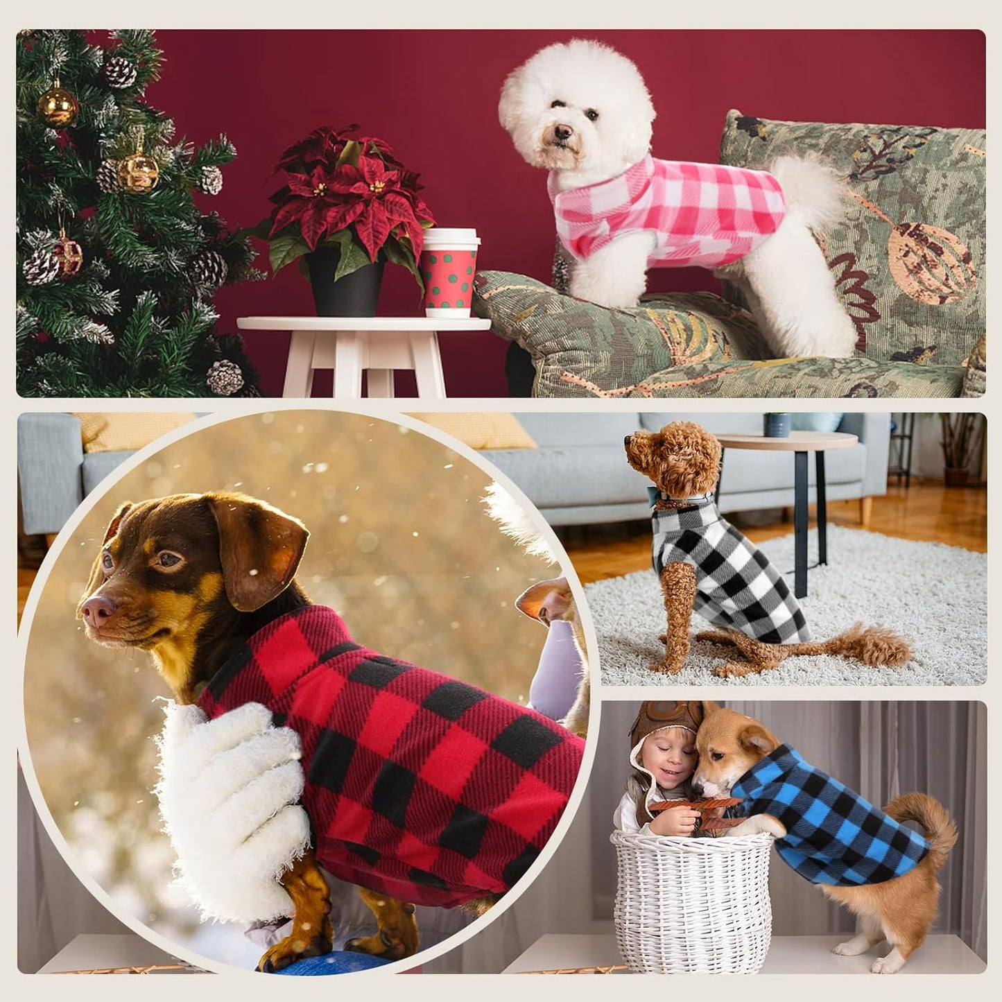 Kuoser Dog Fleece Vest,Warm Plaid Dog Sweater with Leash Hole,Soft Turtleneck Winter Pet Jacket Dogs Coat Pullover Clothes for Small Medium Dogs Cats,Spring Fall Cold Weather Christmas Outfit,Pink M
