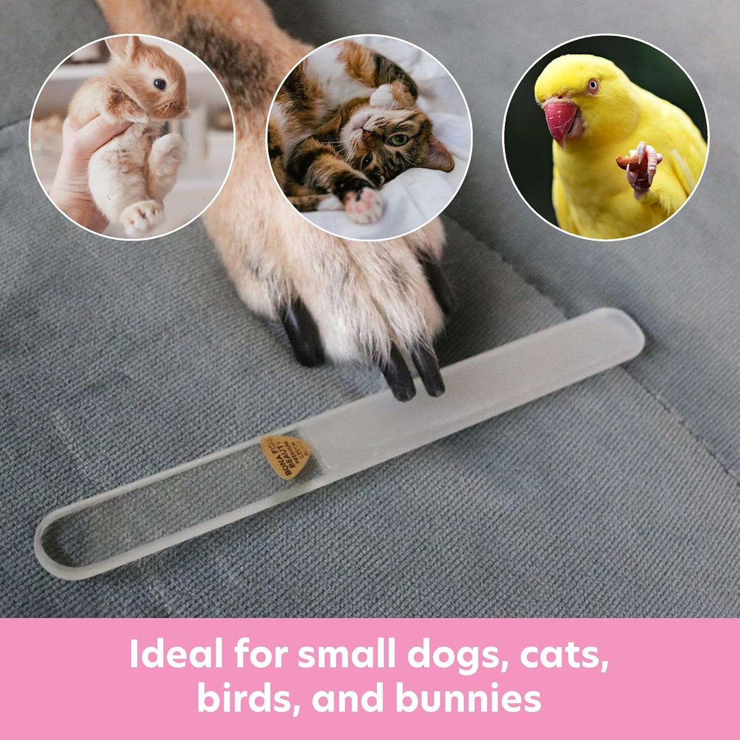 Bona Fide Beauty Pet Nail File Made of Czech Glass, Quiet and Painless Pet Nail Filer for Small Dogs, Cats, Birds, and Rabbits