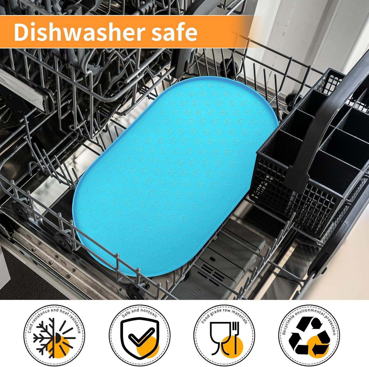 KPWACD Dog Food Mat Anti-Slip Bowl Mats for Food and Water, High-Lips Waterproof Pet Placemat Prevent Messy Spills to Floor, Silicone Puppy Feeding Trays for Large Medium Small Dogs Cats