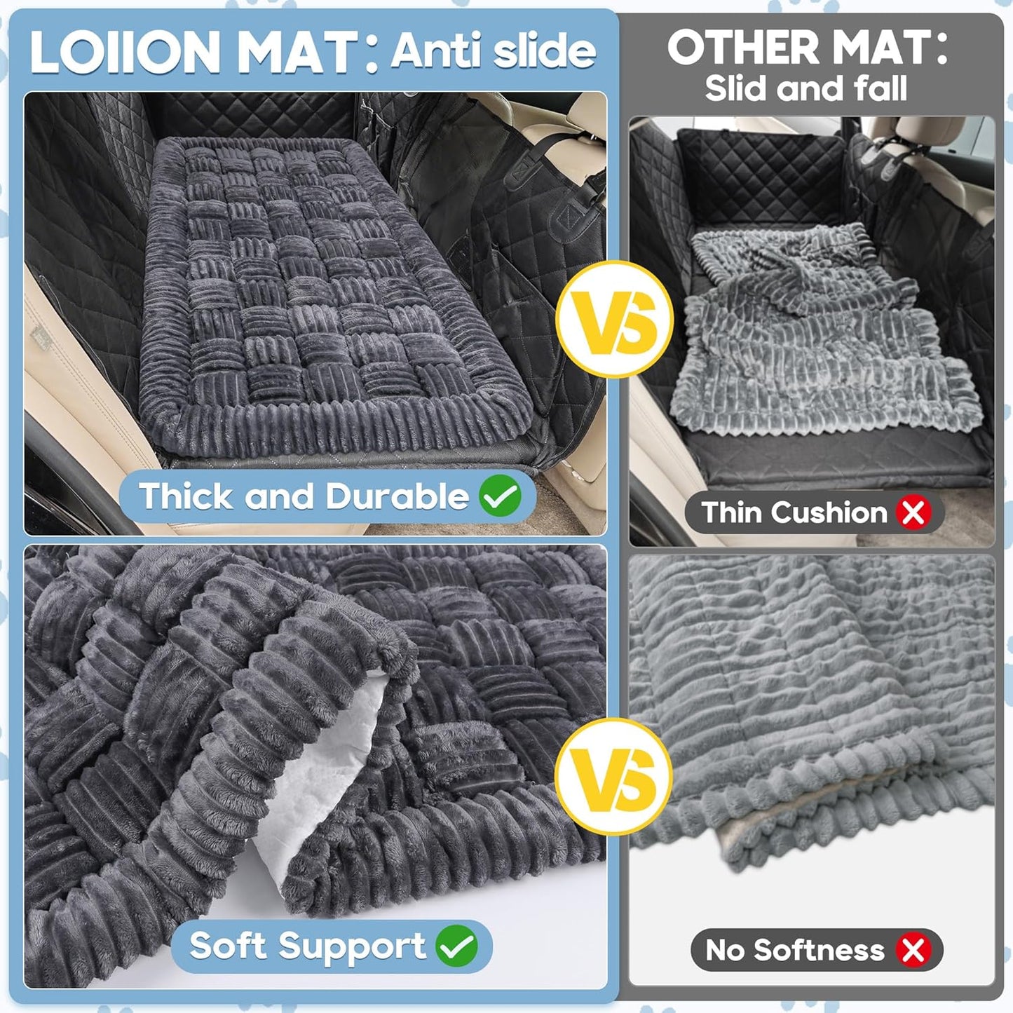 Dog Car Bed Mat, Non-Slip Backseat Extender Pet Blanket, Plaid Dog Bed for Trucks, Sedans & Large SUVs, Chew-Resistant Travel Pad for Dogs, Easy Clean & Scratch-Proof & Comfort(56"x28.7" Gray