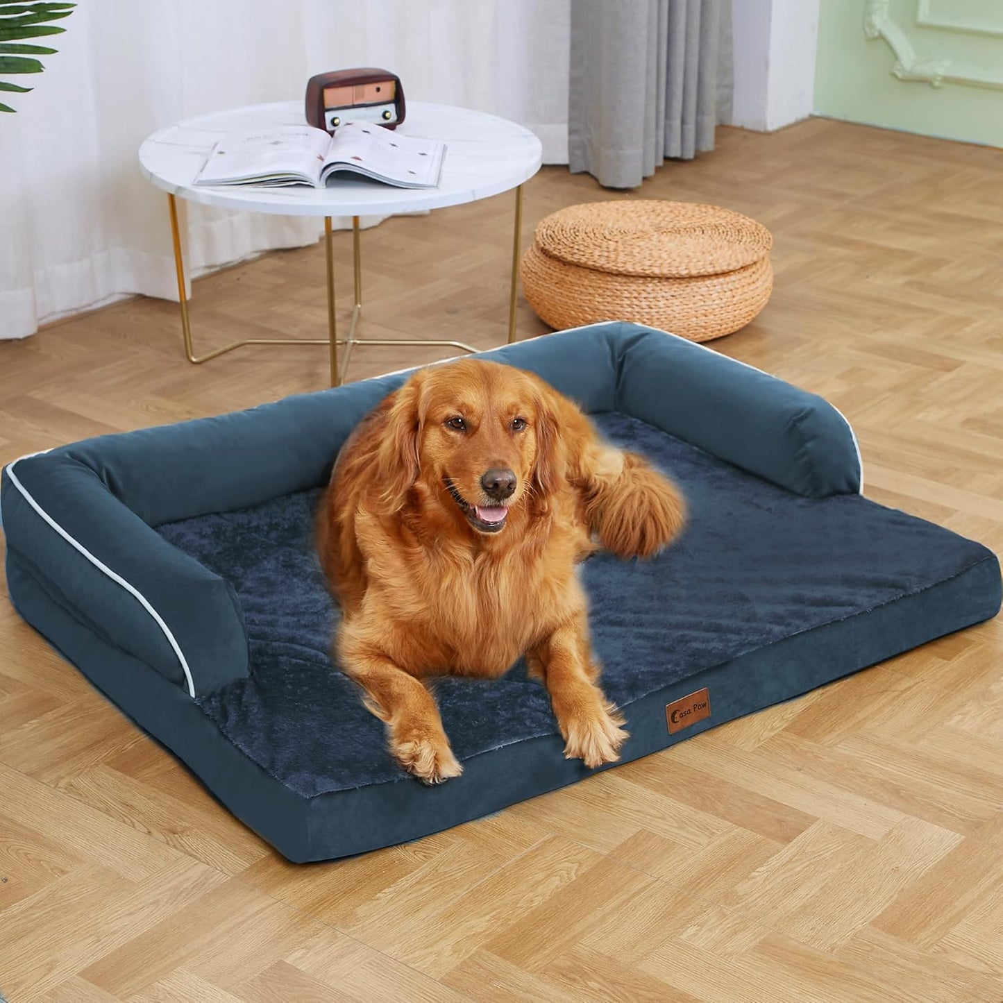 Orthopedic Dog Beds for Extra Large Dogs, Waterproof Dog Beds XLarge, Memory Foam Dogs Couch Beds with Comfy Bolster, Removable Washable Cover and Nonskid Bottom (X-Large,Navy Blue)