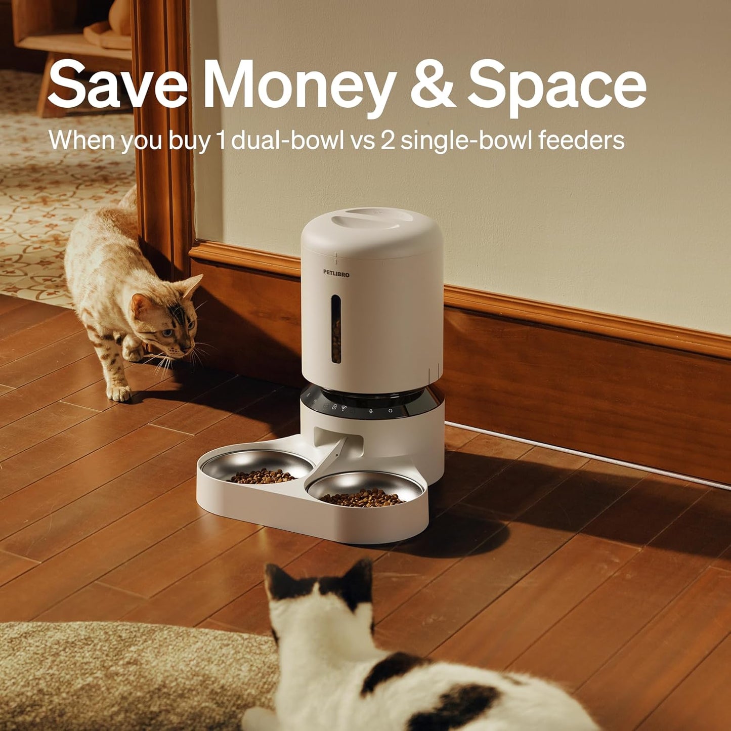 PETLIBRO 5L Automatic Cat Feeder for 2 Cats, 5G&2.4G Wi-Fi Programmable Cat Food Dispenser with Dual Stainless Steel Bowls, Airtight Lock Fresh Technology, Low Food Sensor