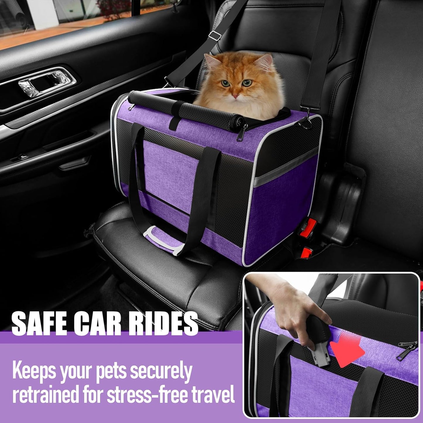 Pet Carrier for Large Cat 20 lbs+ / Soft Sided Small Dog 12 Pounds Travel Crate Top Load/Collapsible Kitty Carry Bag Big Kitten Mesh/Sturdy Animal Transport cage Kennel Long Trips Purple