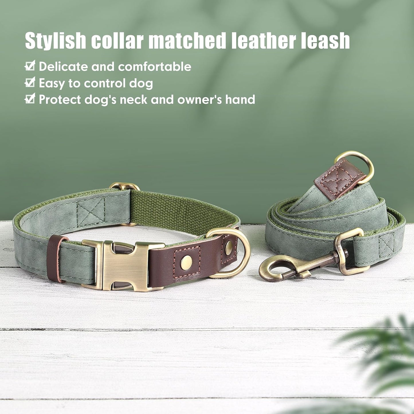 Didog Soft PU Leather Dog Collar for Large Dogs,Classic Adjustable Dog Collars with Quick Release Metal Buckle,Easy Clean and Comfortable with Nylon Lining,Green,L Neck 15-23"