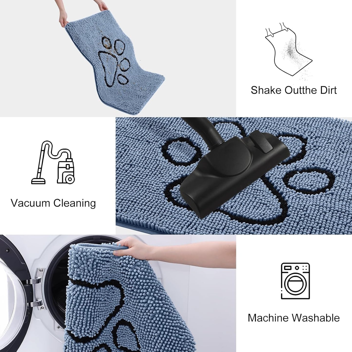 Smiry Dog Door Mat for Muddy Paws, Absorbent Dirt Trapper Non Slip Quick Dry Washable Chenille Mat for Mud Dogs, Entry Rug for Indoor and Outdoor (48x30 Inches, Airy Blue and Black)