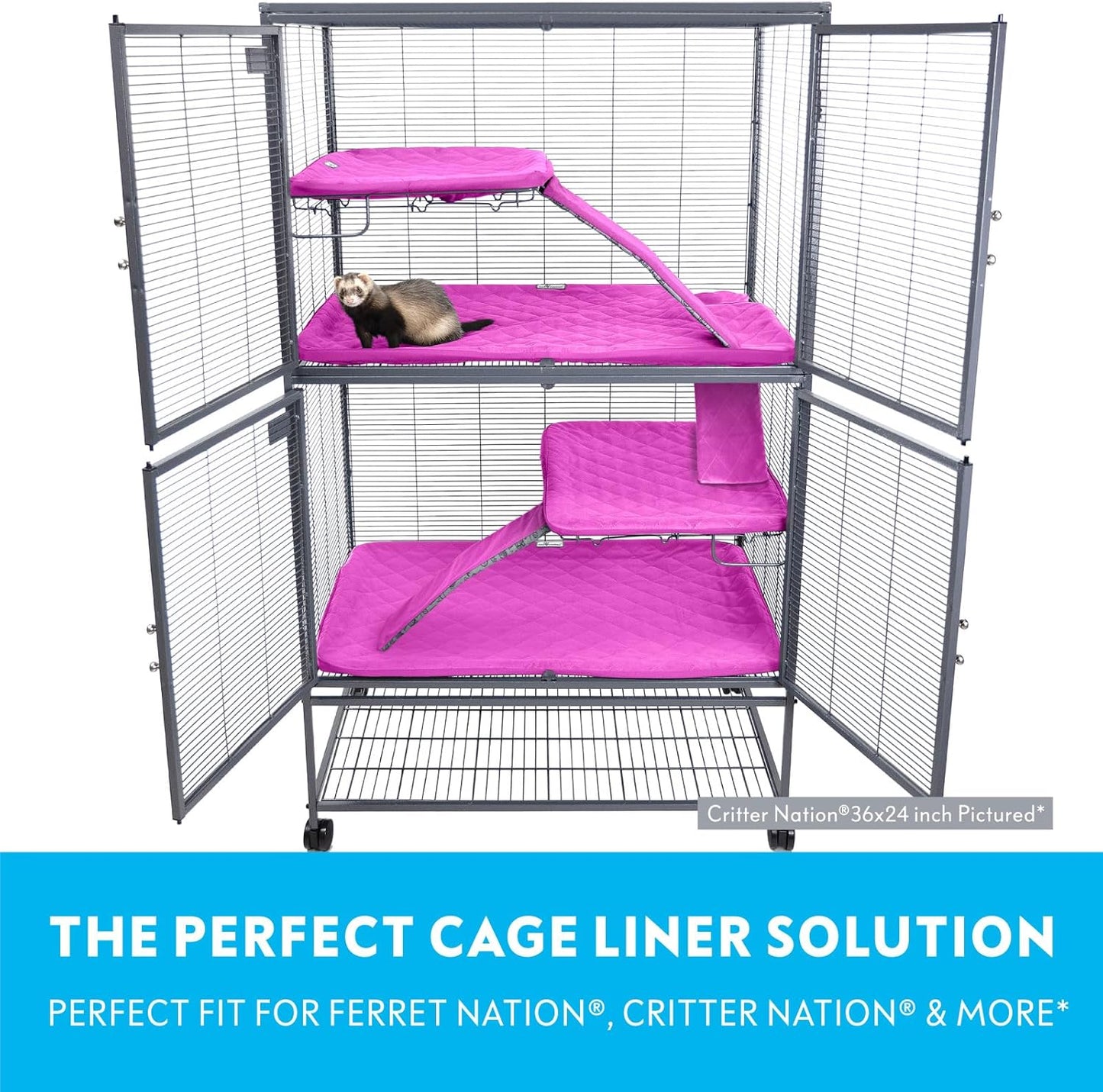 Paw Inspired Fitted Fleece Liners for Ferret Nation, Critter Nation Cage for Ferrets, Rats, Chinchillas, Hedgehogs & Other Small Animals (Pink, Double Unit Combo)