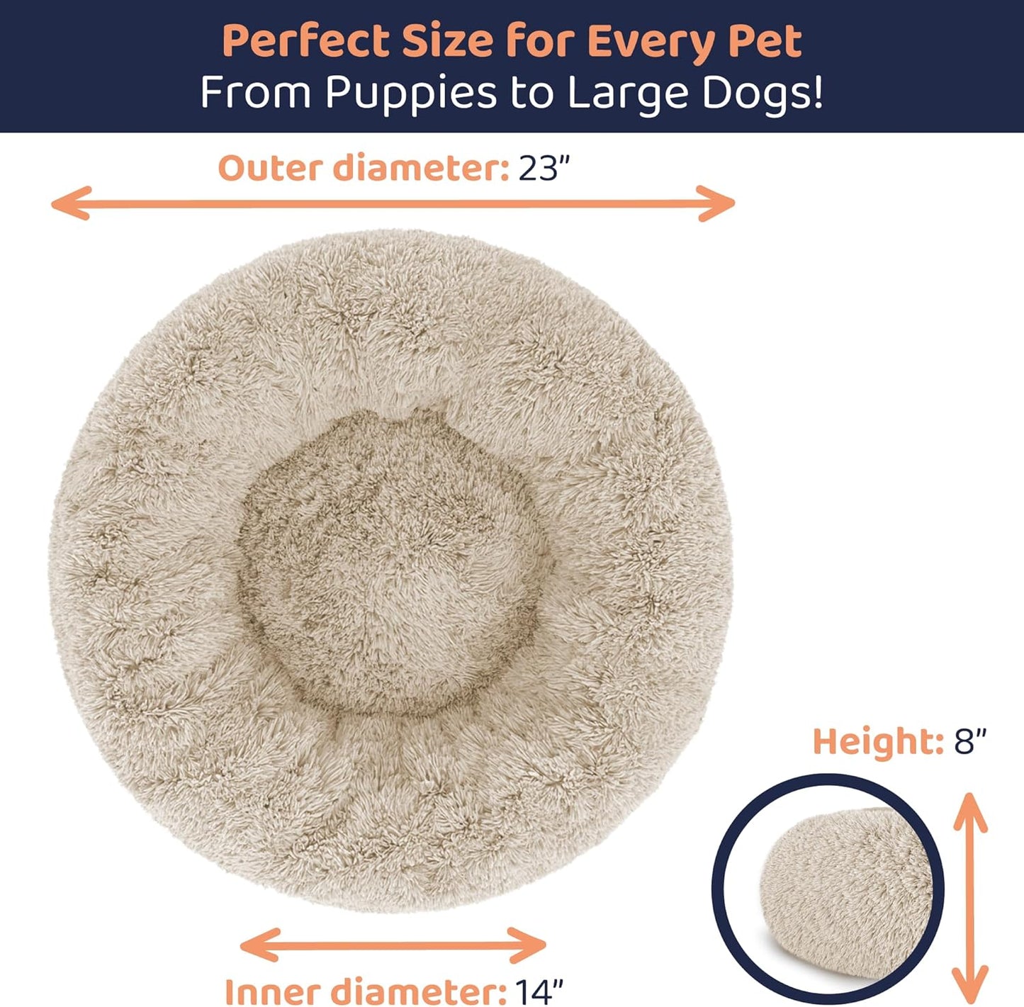 Donut Dog Bed - Premium Comfort for Anxiety Relief - Fluffy & Calming Design with Ultra-Plush Support | Cozy Round Dog Bed with Super Soft Circle Style (Size S Beige)