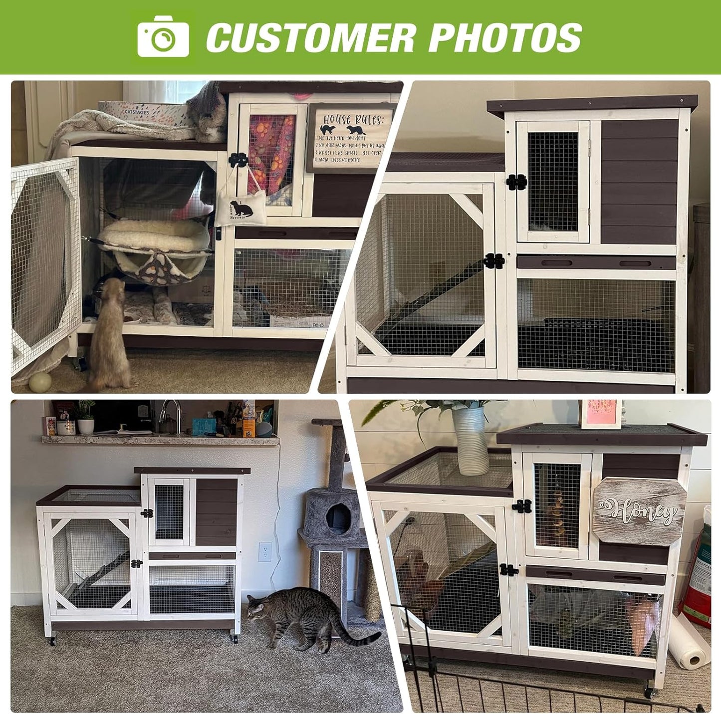 GUTINNEEN Rabbit Hutch Indoor Mobile Bunny Cage with Run Wooden 2 Story Guinea Pig Cage Outdoor for Small Animals with Wheels,Two Deeper No Leak Trays(Brown)