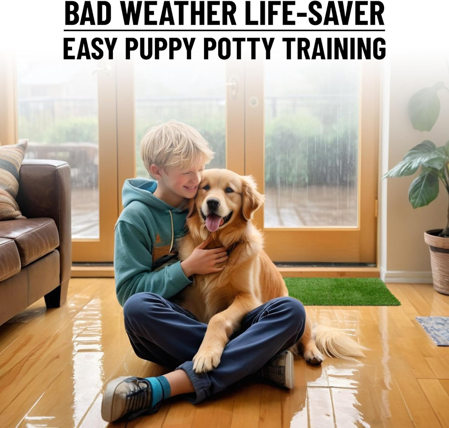 Ottomanson Artificial Grass Puppy Potty Training Pad with Tray, 15" x 30" Reusable Pee Pad for Small Pets and Dogs