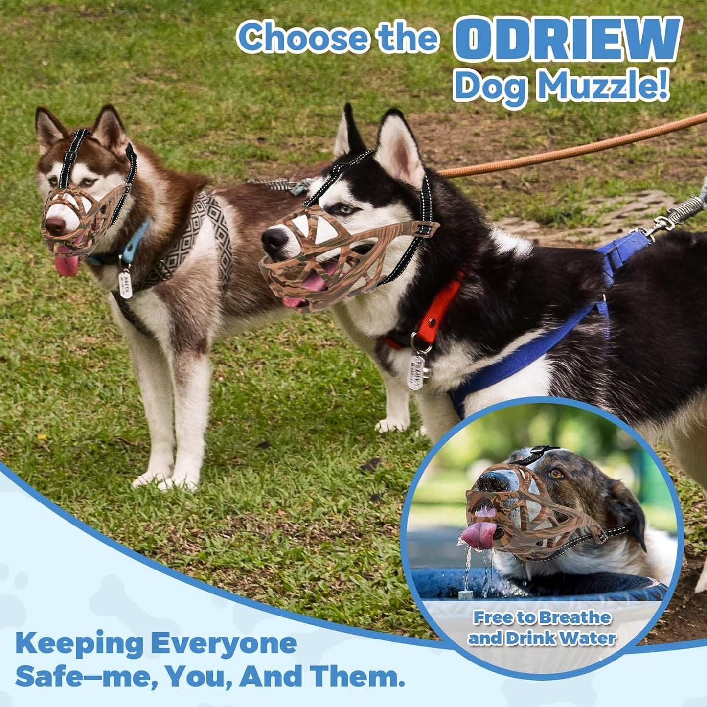 Dog Muzzle for Large Dogs, Breathable Basket Muzzles for Small, Medium and X-Large Aggressive Dog, Allows Panting Drinking, Suitable for Grooming Trimming Training (Camouflage Brown, L)