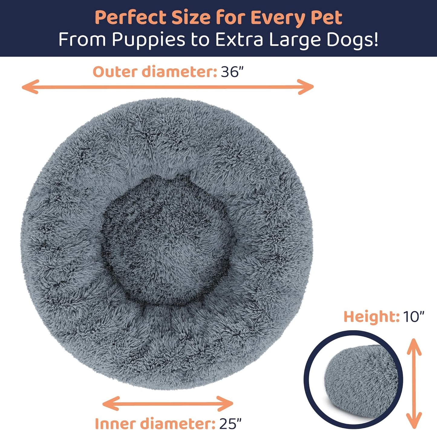Donut Dog Bed - Premium Comfort for Anxiety Relief - Fluffy & Calming Design with Ultra-Plush Support | Cozy Round Dog Bed with Super Soft Circle Style (Size L Dark Grey)
