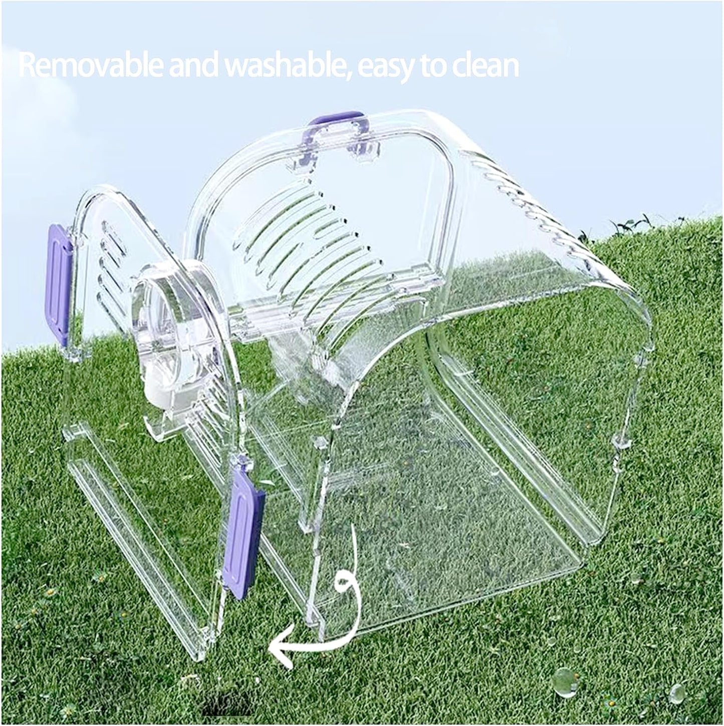 Small Bird Travel Cage Carrier,Portable Plastic Bird Cages,Portable Bird Carrier with Clear Acrylic Design, Travel Cage with Cover, Indoor Outdoor Use (Purple)