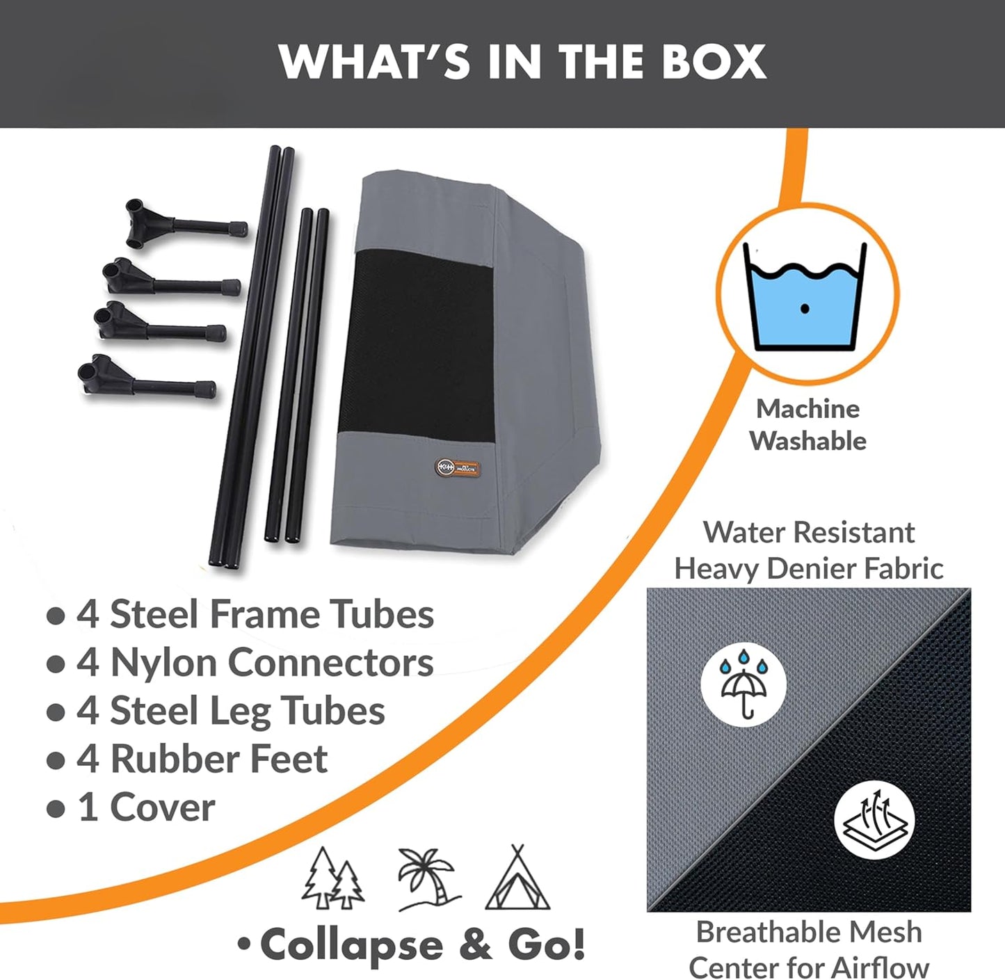 K&H Pet Products Outdoor Elevated Dog Cot, Breathable Cooling Elevated Cot Hammock Pet Bed for Large Dogs, Washable Mesh Cover, Raised Metal Frame, Collapsible, Portable - Large 42 X 30in Gray