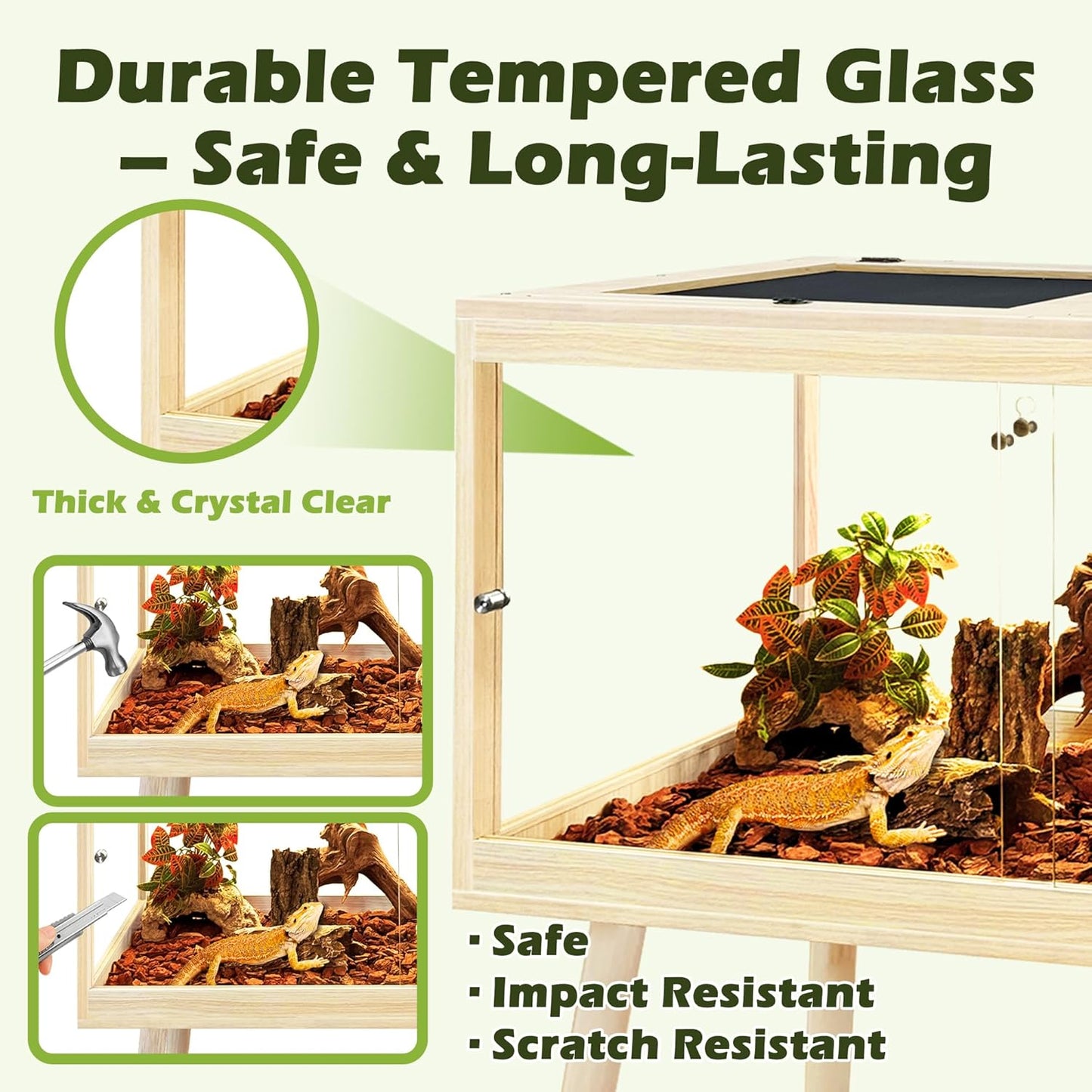 PROLEE Bearded Dragon Tank with Leg,Tempered Glass Lizard Tanks and Reptile Enclosure,Up to 78 Gallon Reptile Tank with Metal Mesh and Lockable Door for Snakes,Chameleon (Oak, 78Gallons,48inch)