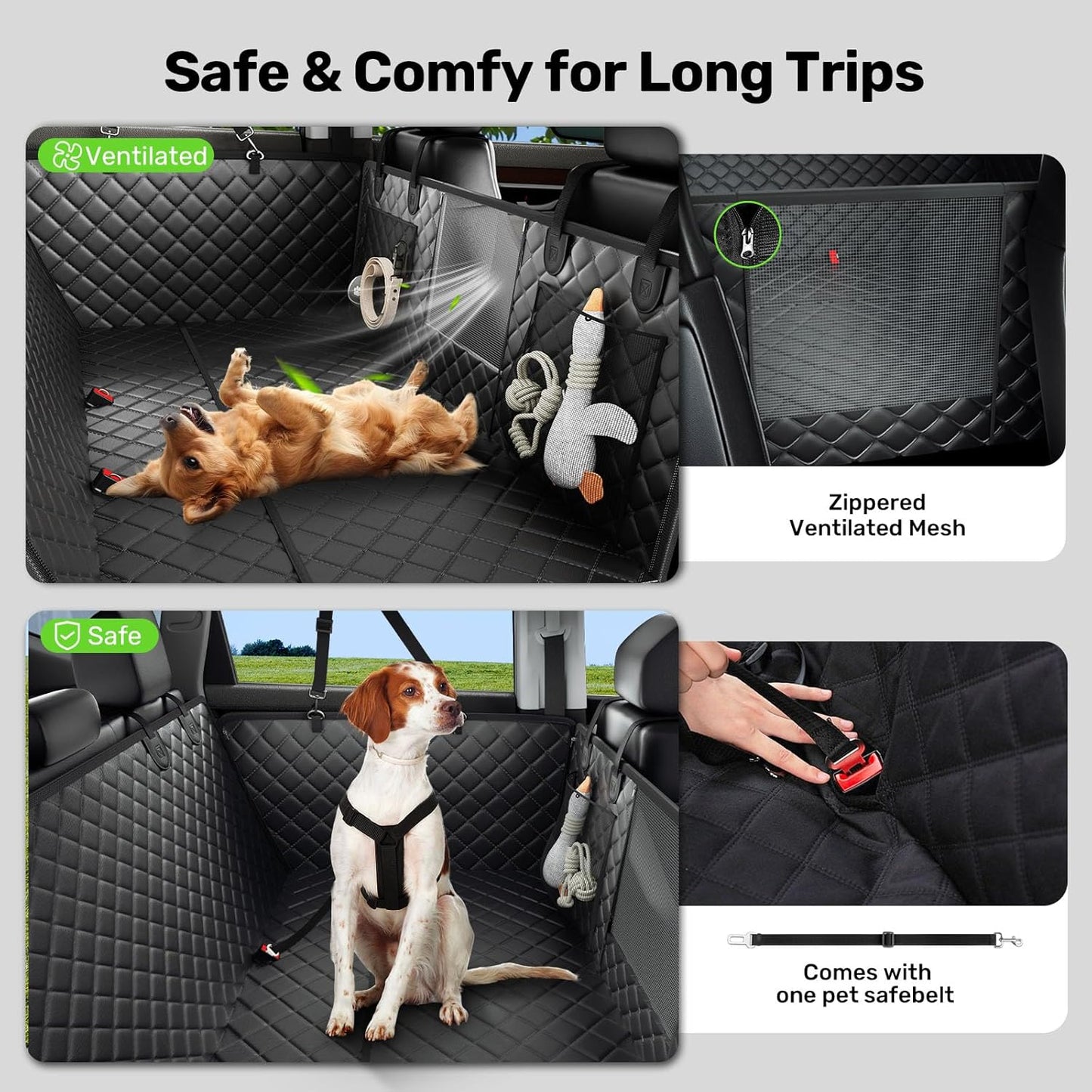 Zanch 2025 Upgraded Dog Car Seat Cover, 400 lbs Heavy Duty Hard Bottom, Waterproof & Anti-Scratch Back Seat Protector, Nonslip Pet Hammock Extender Cars, SUV, Trucks, Standard-Green