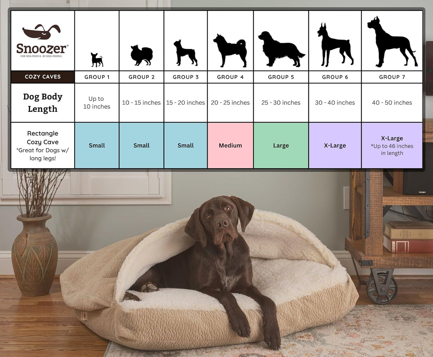 Snoozer Pet Products Luxury Rectangle Cozy Cave Dog Bed with Microsuede, Showdog Collection, Small, Palmer Dove