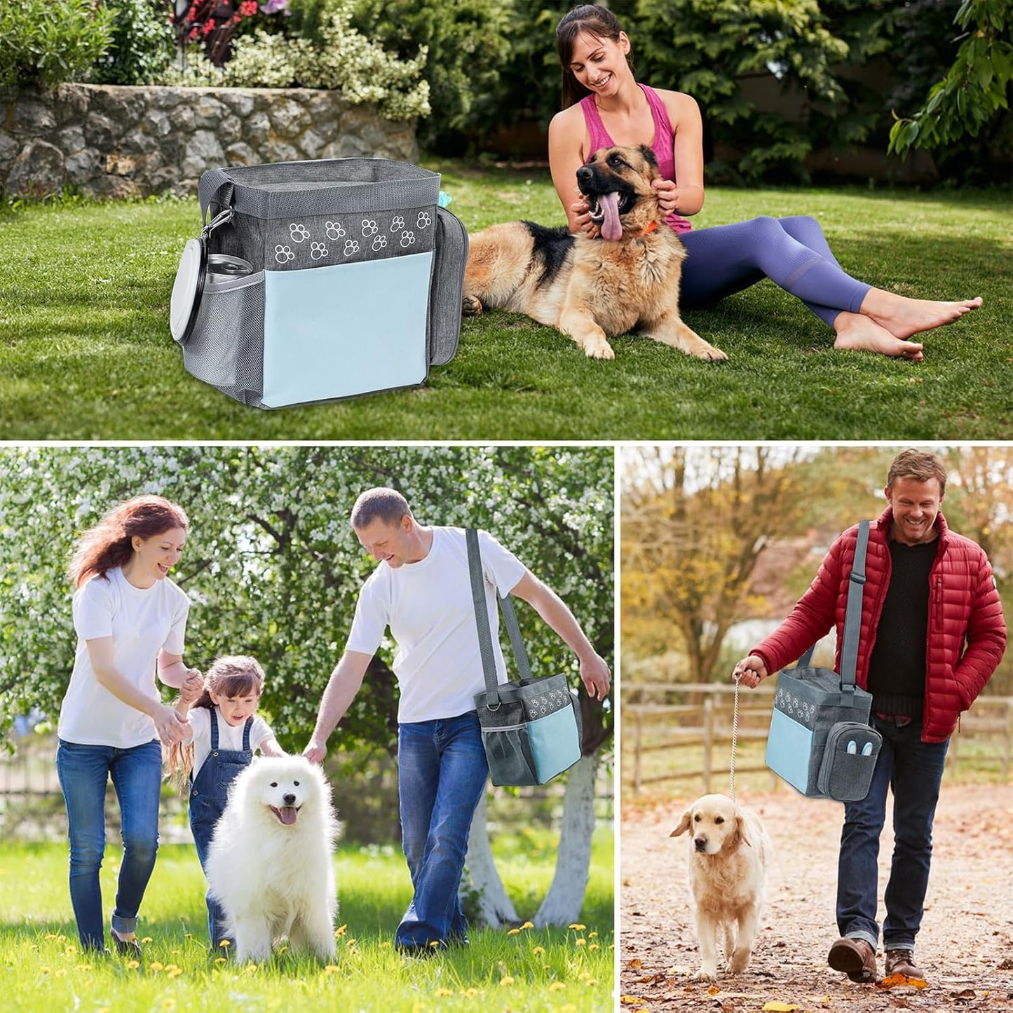 Dog Travel Bag with Treat Pouch, Airline Approved Dog Bags for Traveling, 2 Dog Food Travel Container, 2 Travel Bowls, Weekend Dog Travel Bag for Supplies, Dog Travel Kit Accessories