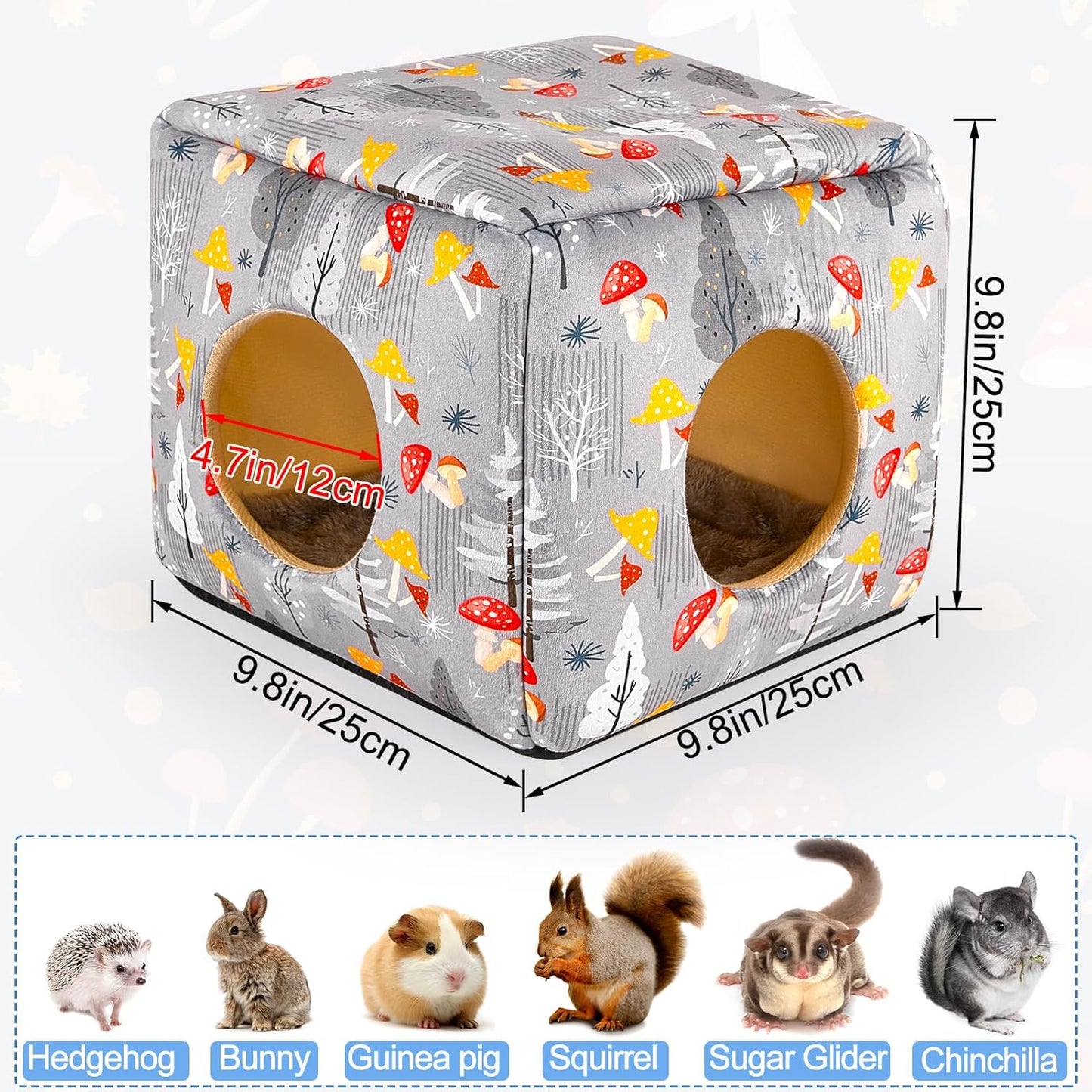 Bienbee Guinea Pig Hideout, Washable Guinea Pigs House Cozy Guinea Pigs Bed for Small Pet Bunny/Rabbit/Hamster/Chinchilla Guinea Pig Accessories Mushroom