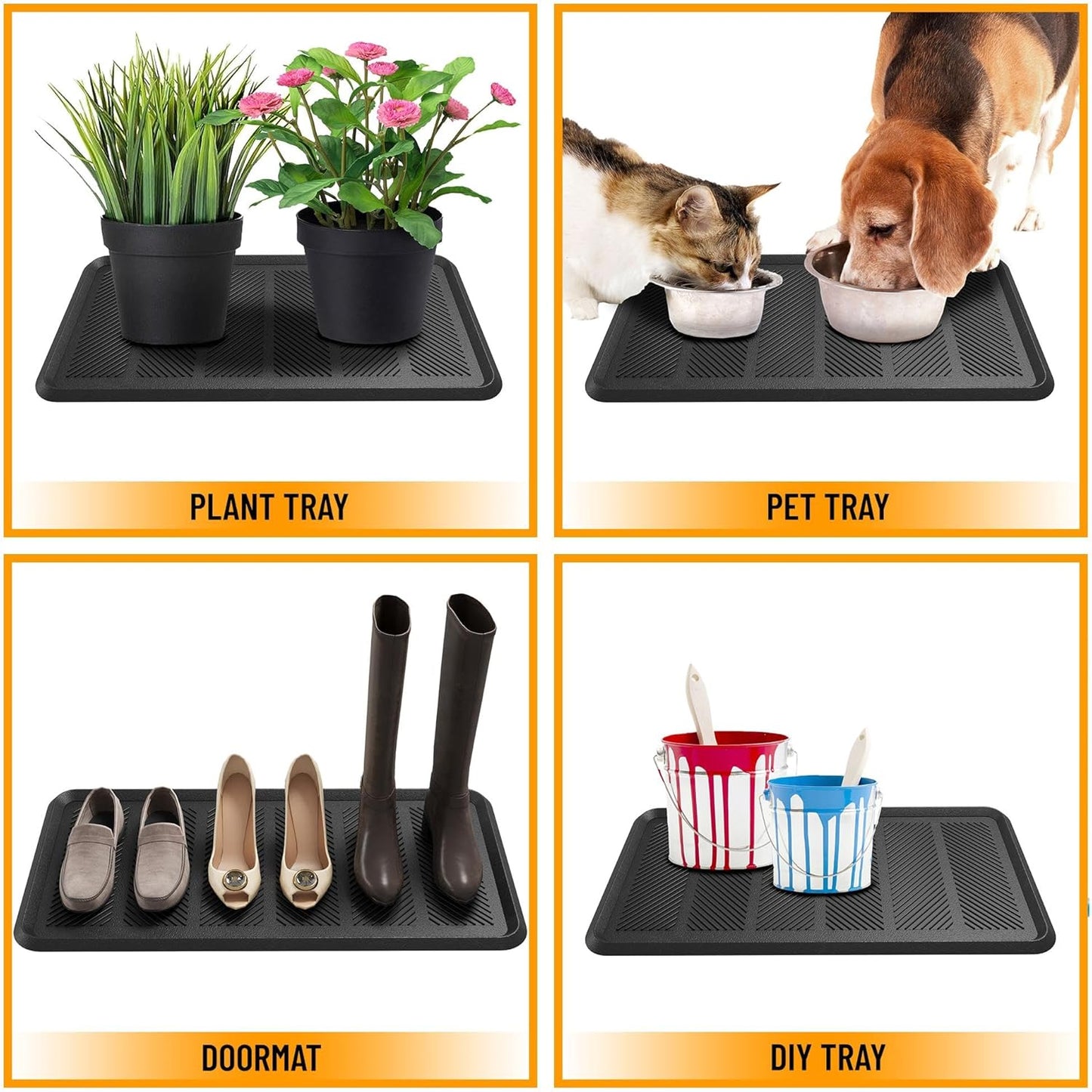 Indoor/Outdoor Hose-Wash Lines Design Non-Slip Rubber 16" x 32" Modern Entryway Mat for Entryway, Patio, Backyard, Garage, 16" x 32", Black