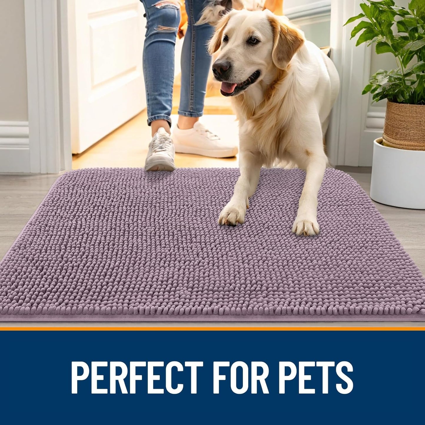 OLANLY Dog Door Mat for Muddy Paws 70x24, Absorbs Moisture and Dirt, Absorbent Non-Slip Washable Doormat, Quick Dry Chenille Mud Mat for Dogs, Entry Indoor Entryway Carpet for Inside Floor, Deep Plum