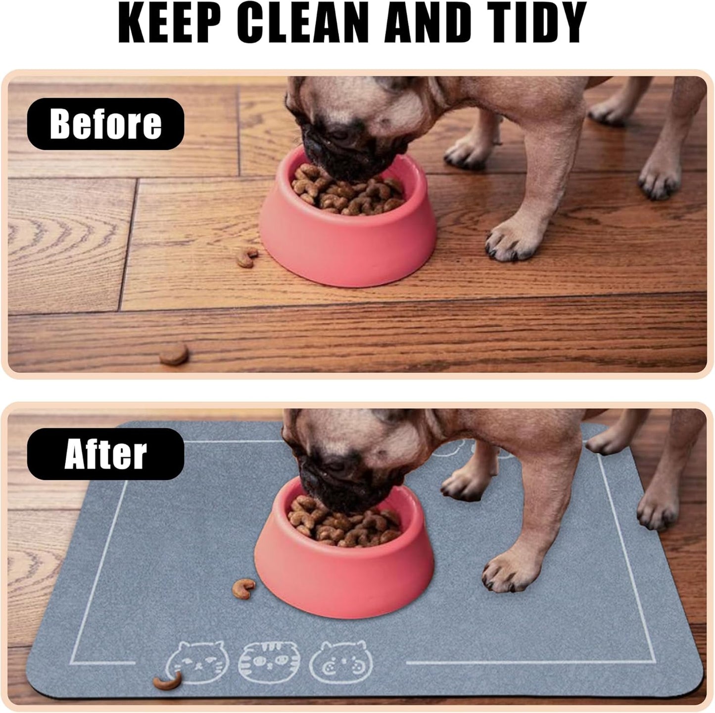 YCT Pet Food Mat, Non-Slip Bottom Absorbent Quick Dry Cat & Dog Feeding Mat, Pet Supplies, 16.9"x24" Gray