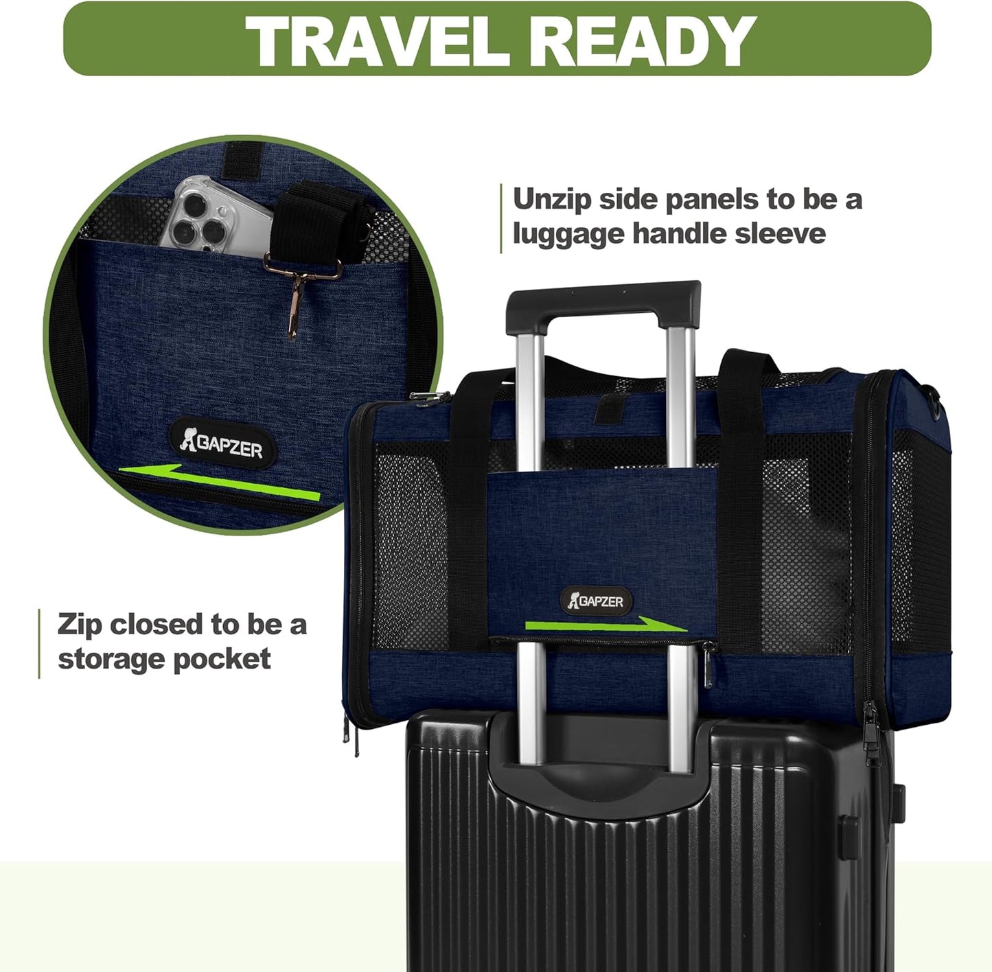 Cat Carrier 18x11x11 United Airline Approved, Top Loader Heavy Duty Softshell Pet Flying Bag 18lbs, Small Dog Chihuahua Crate 5-10 Pounds, Kitty Transport Kennel, Miniature Poodle Case Navy