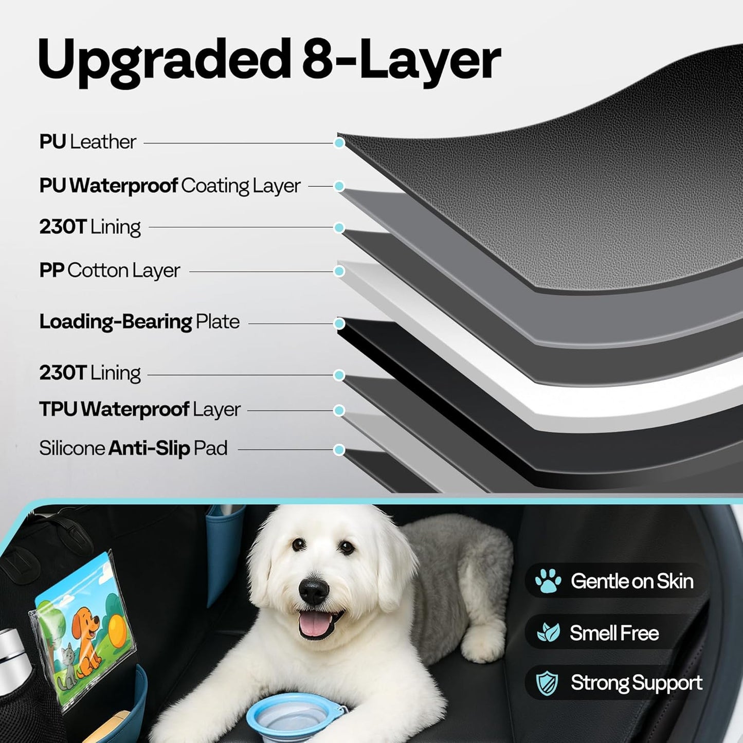 Dog Car Seat Cover for Back Seat 53", Upgraded PU Leather Back Seat Extender with Hard Bottom Holds 400LBS, Waterproof Anti-Scratch, Backseat Cover for Dogs in Car, SUV & Small Truck