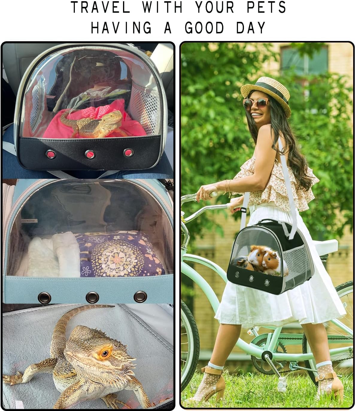 Bearded Dragon Travel Carrier,Lizards Carrier, Small Animal Travel Carrier for Sugar Glider Hedgehog Rat Parrot Bird Guinea Pig, Portable Guinea Pig Travel Bag for 2