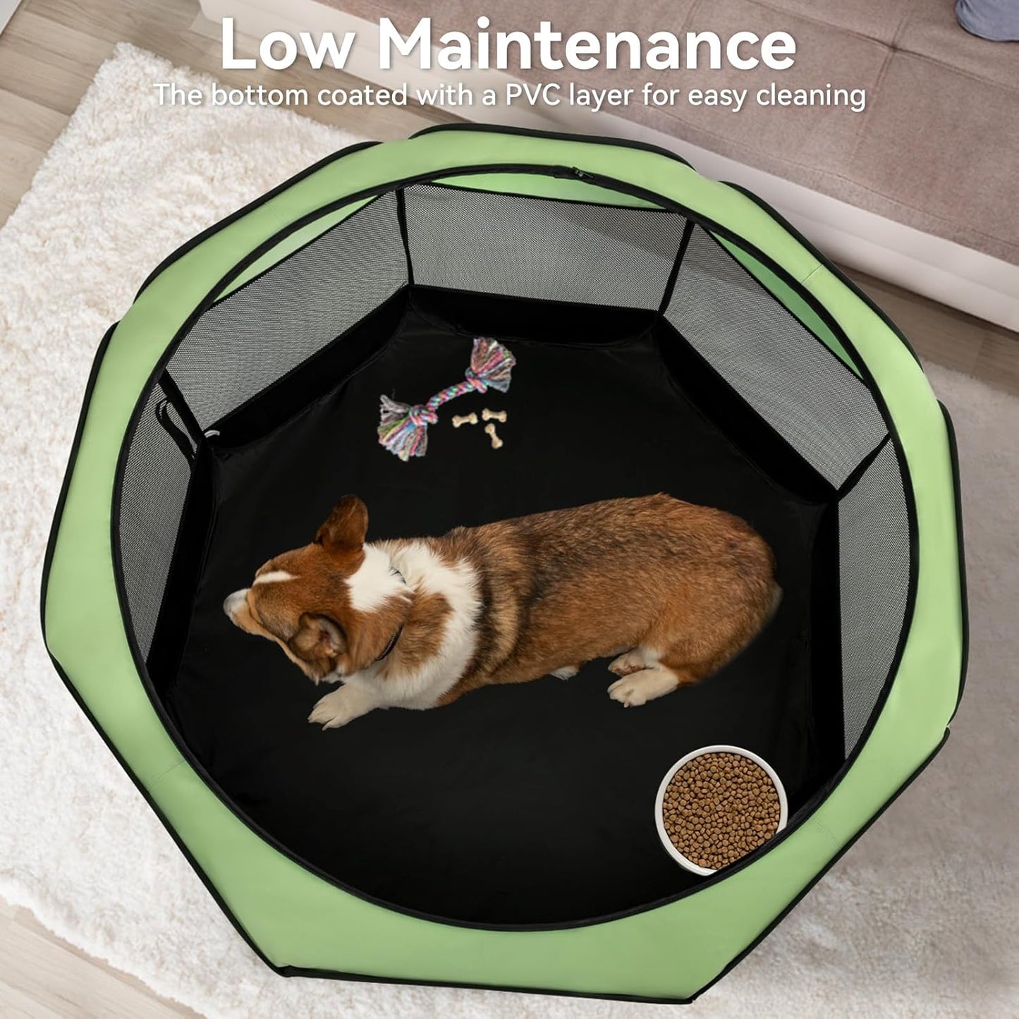 A4Pet Puppy Playpen Indoor, 39.5” Portable Pet Playpen with Bowl, Suitable for Puppies, Kittens, and Small Animals, Removable Zipper & Mesh Panel(16”W × 10”H)