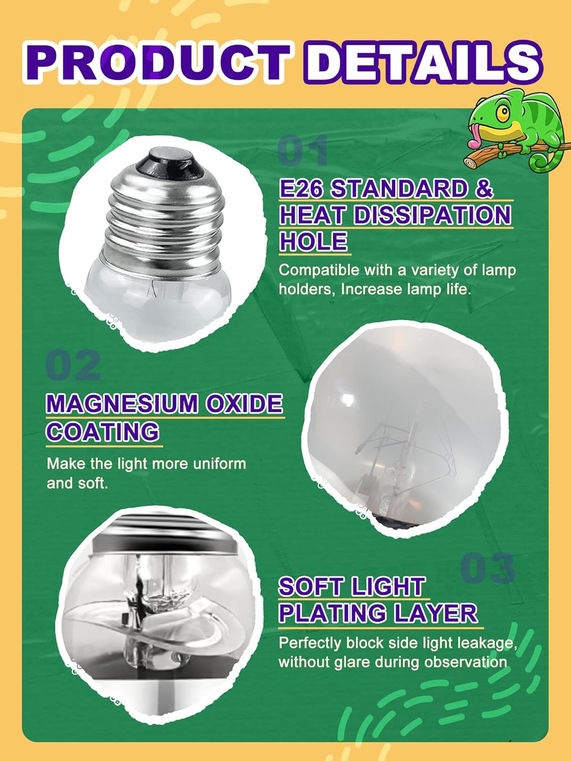 Heat Lamp Bulb, 160 Watt Full Spectrum UVA UVB Reptile Heat Bulb, Basking Spot Light, Simulate Natural Sun Light for Reptile and Amphibian