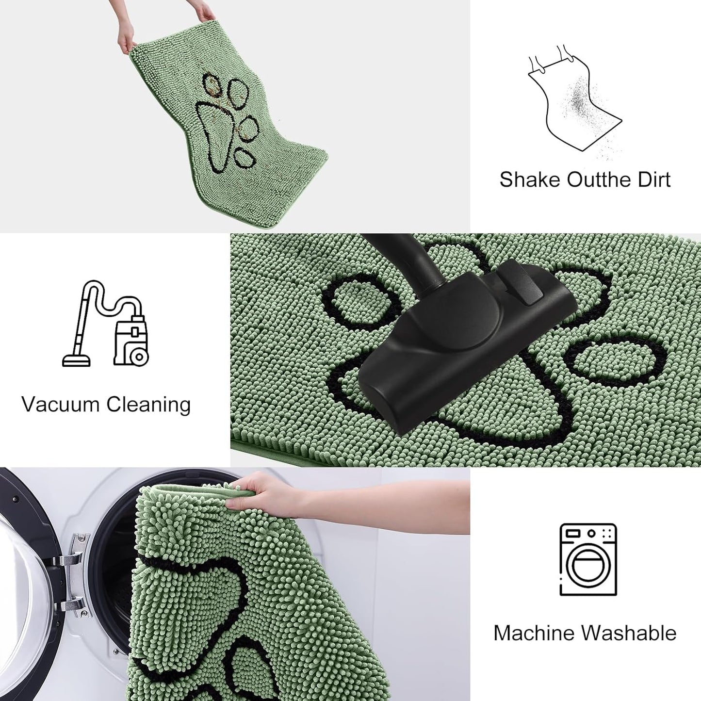 Smiry Dog Door Mat for Muddy Paws, Absorbent Dirt Trapper Non Slip Quick Dry Washable Chenille Mat for Mud Dogs, Entry Rug for Indoor and Outdoor (48x30 Inches, Olive Green and Black)