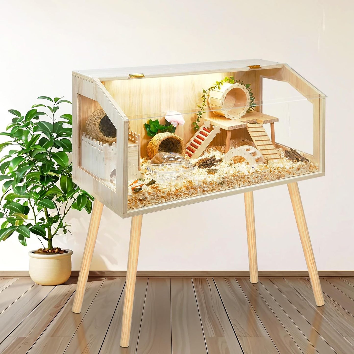 Prolee Hamster Cage with Legs, Guinea Pig Cages Chew Proof, Hamster House, Hamster Cages and Habitats with Lockable Design, 32" L x 16" W x 40" H