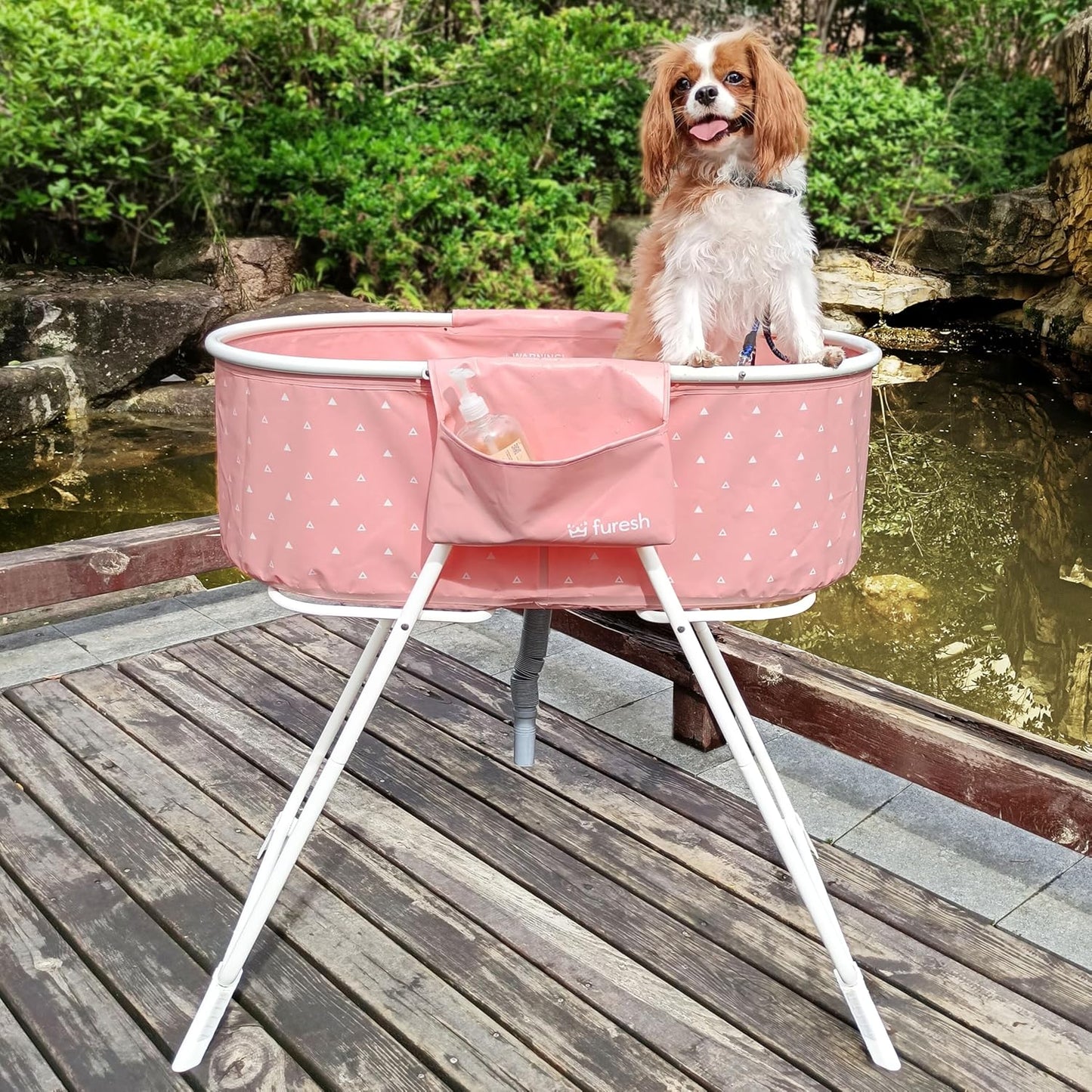 Little Dipper Dog Bath Tub and Wash Station for Bathing Shower and Grooming, Elevated Foldable and Portable, Indoor and Outdoor, for Small and Medium Size Dogs, Cats and Other Pet (Pink)