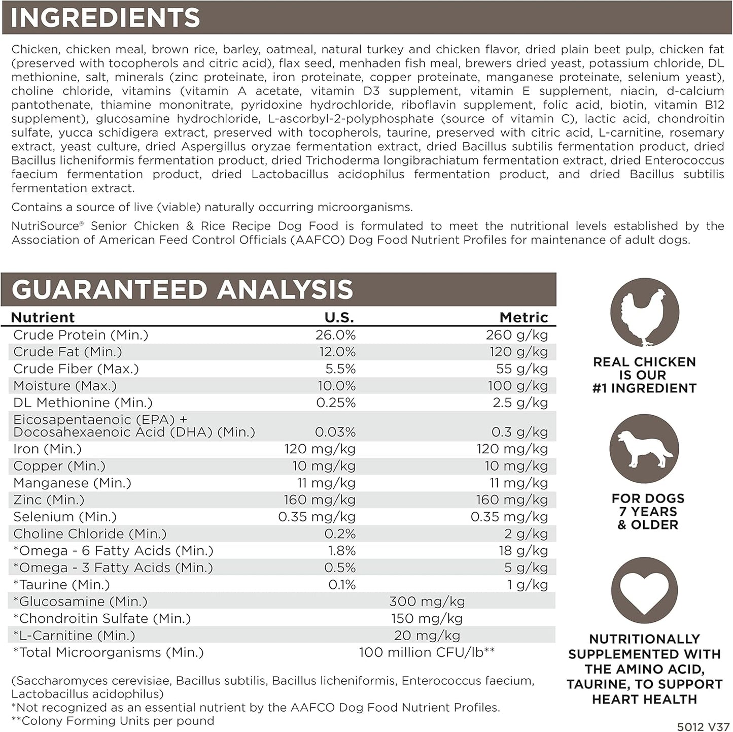 NutriSource Dry Dog Food for Seniors, Chicken and Rice, 26LB